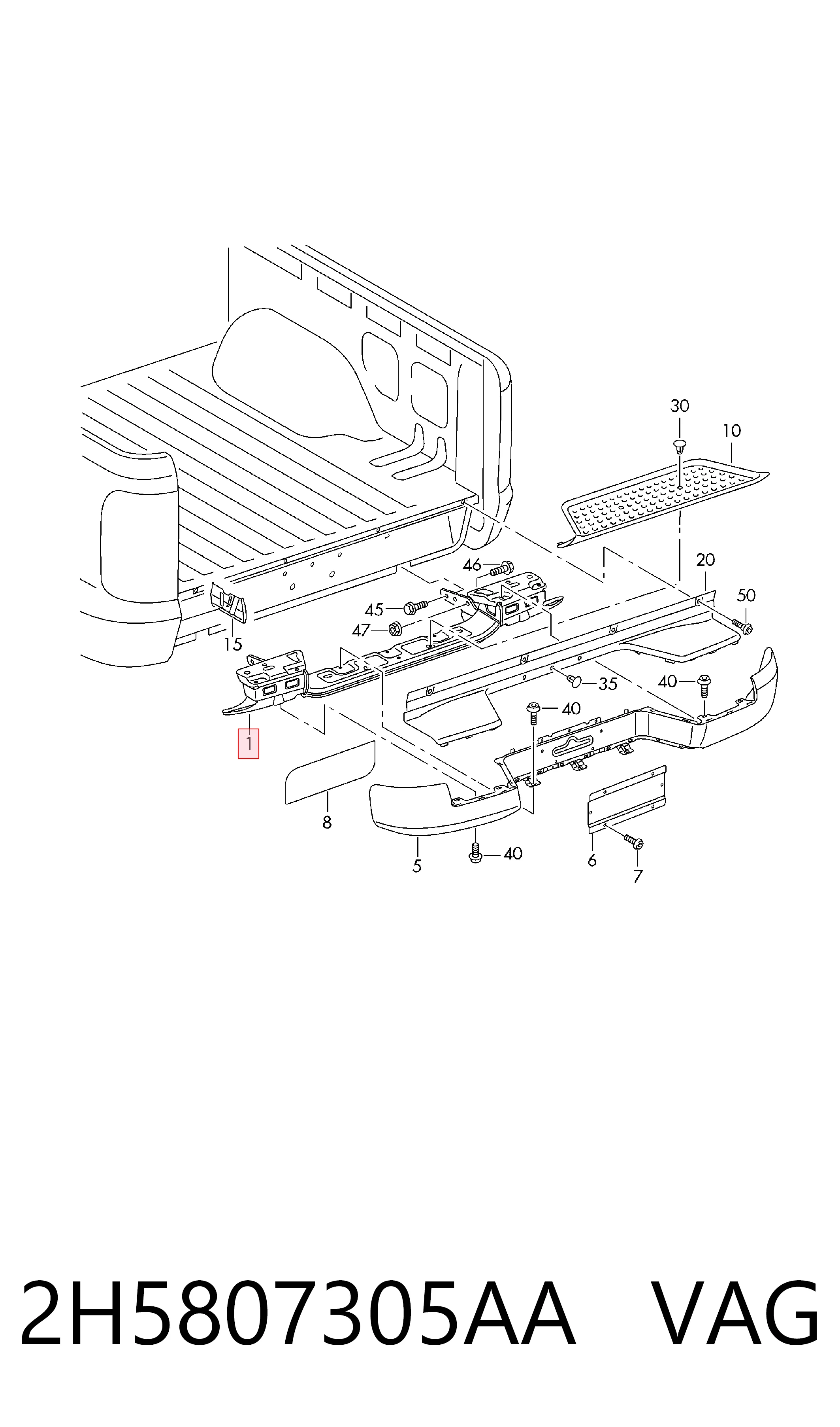 Refuerzo parachoque trasero Volkswagen AMAROK (2010-2026)