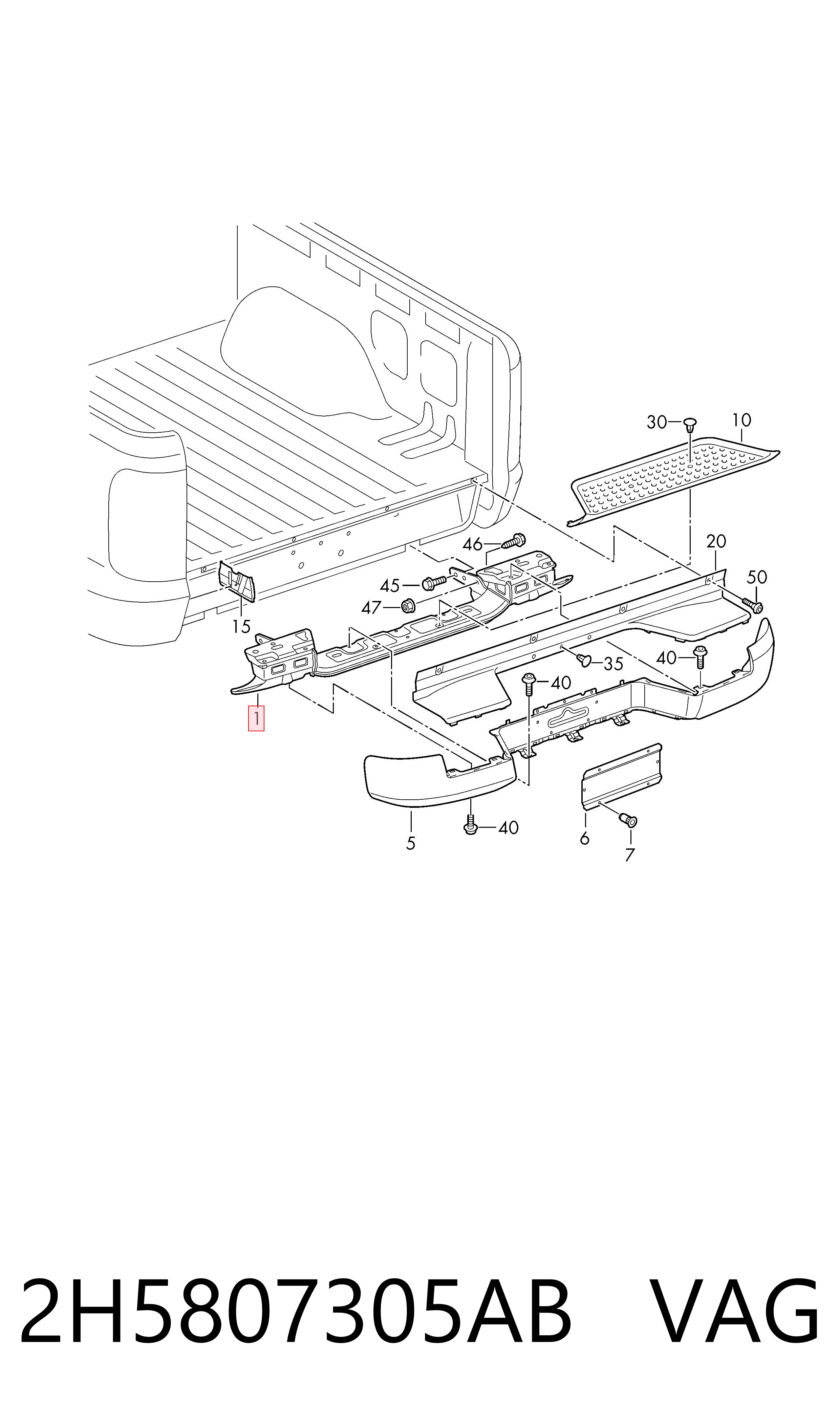Refuerzo parachoques trasero para Volkswagen AMAROK  2HA, 2HB, S1B, S6B, S7A, S7B