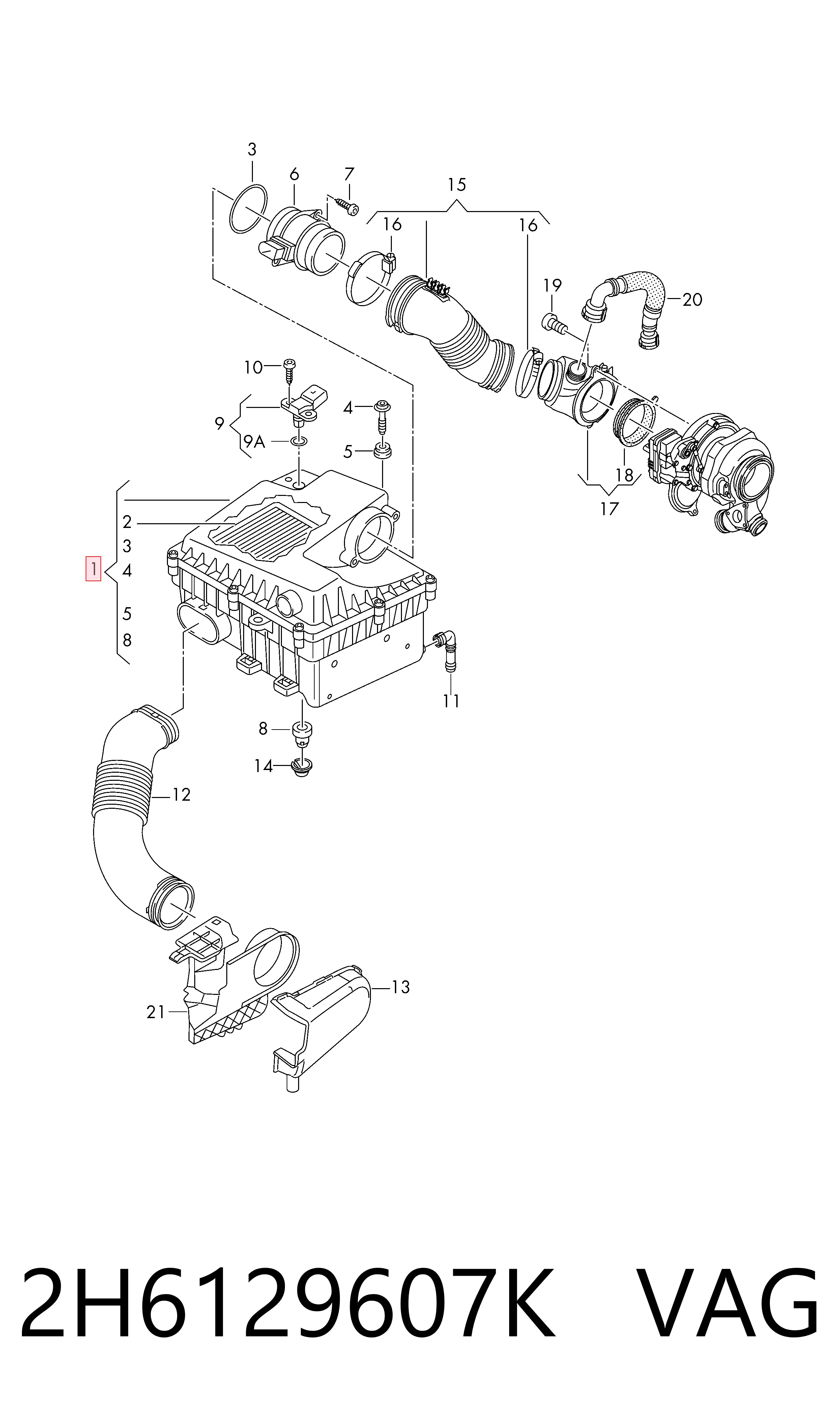 Carcasa del filtro de aire para Volkswagen AMAROK  2HA, 2HB, S1B, S6B, S7A, S7B
