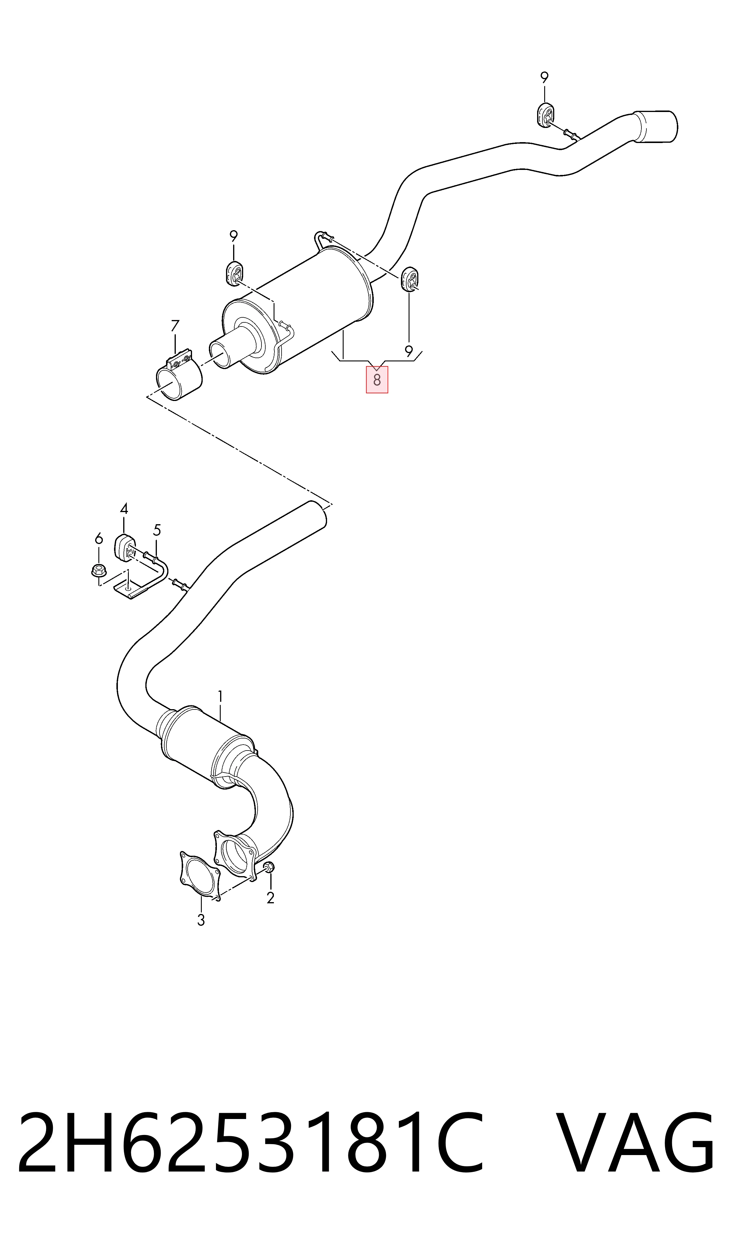 Comprar Silenciador trasero Volkswagen AMAROK  2HA, 2HB, S1B, S6B, S7A, S7B a bajo precio
