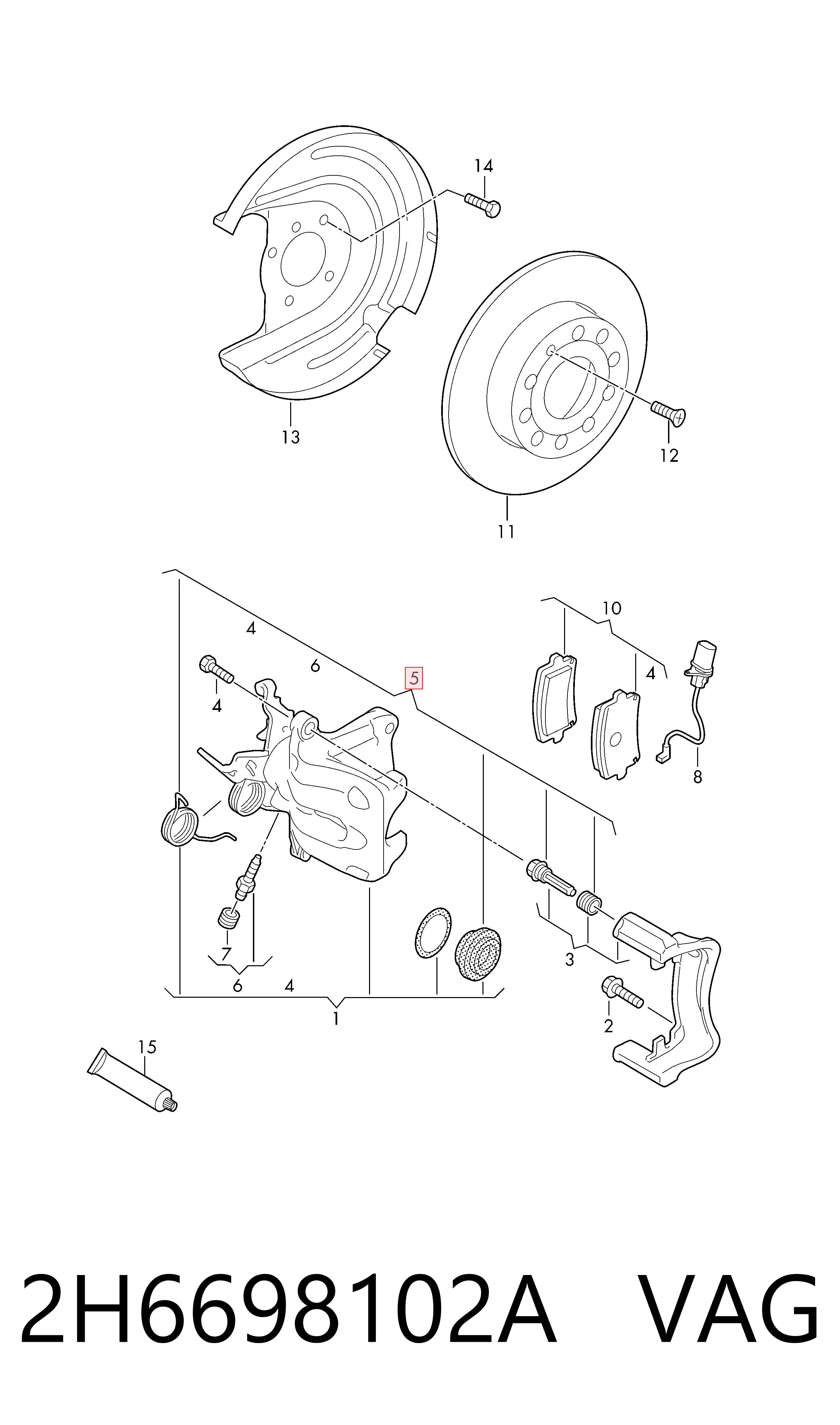 2H6698102A VAG Kit de reparación de frenos trasero