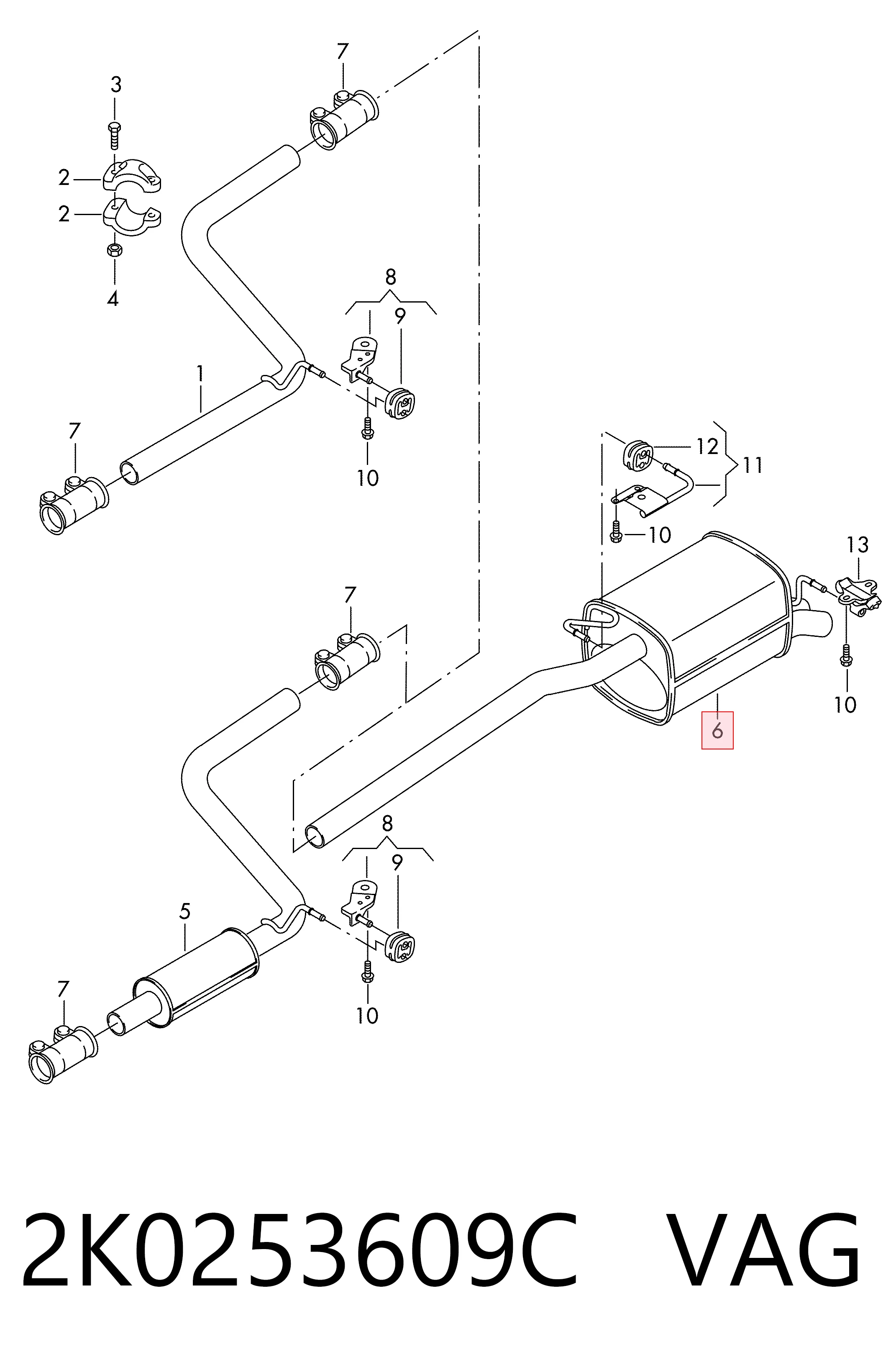 Silenciador trasero para Volkswagen Caddy SAB