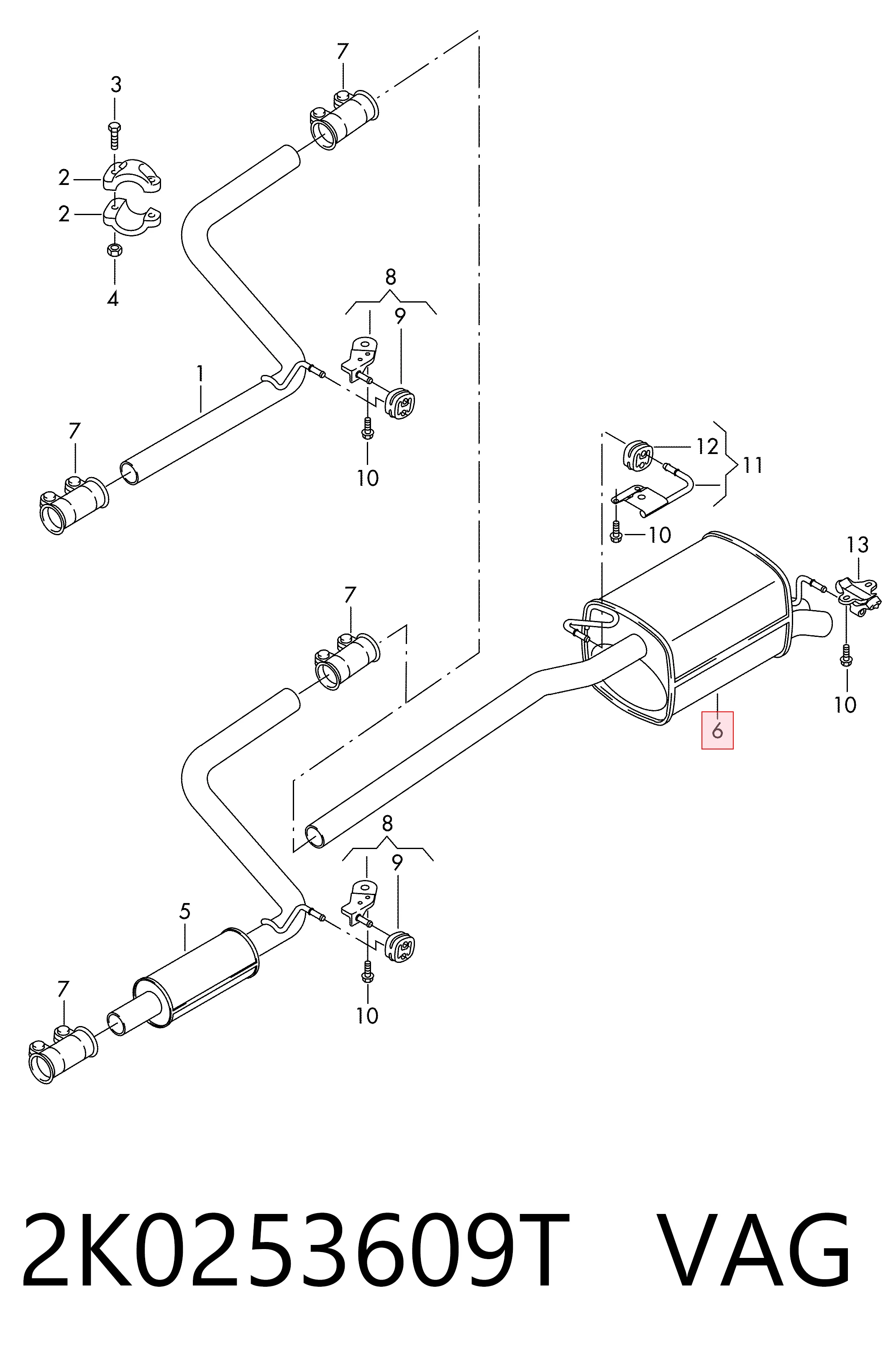 Silenciador trasero para Volkswagen Caddy 2KB, 2KJ, 2CB, 2CJ