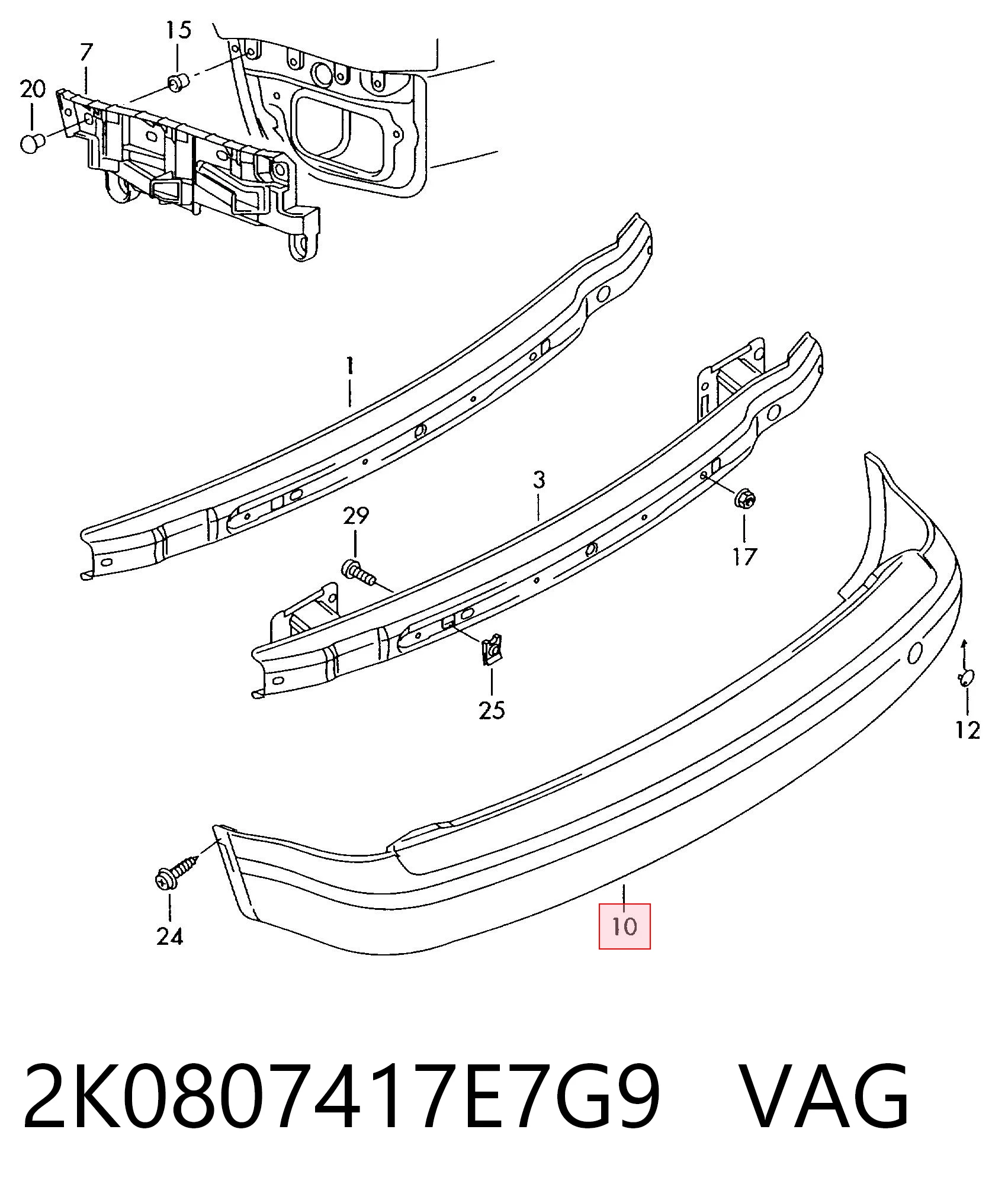 Paragolpes trasero Volkswagen Caddy III (2KB, 2KJ, 2CB, 2CJ)