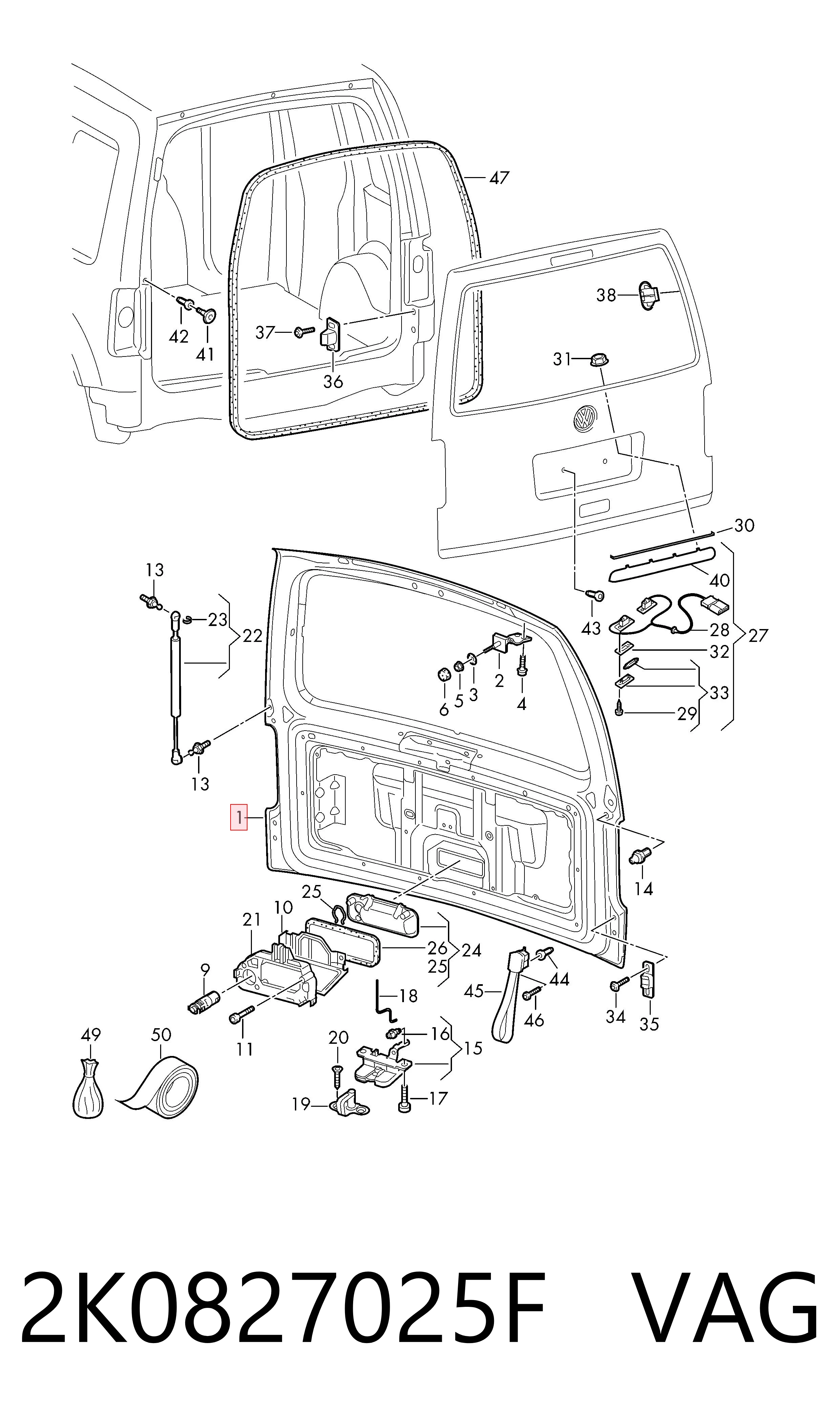 Porton trasero para Volkswagen Caddy III 2KB, 2KJ, 2CB, 2CJ