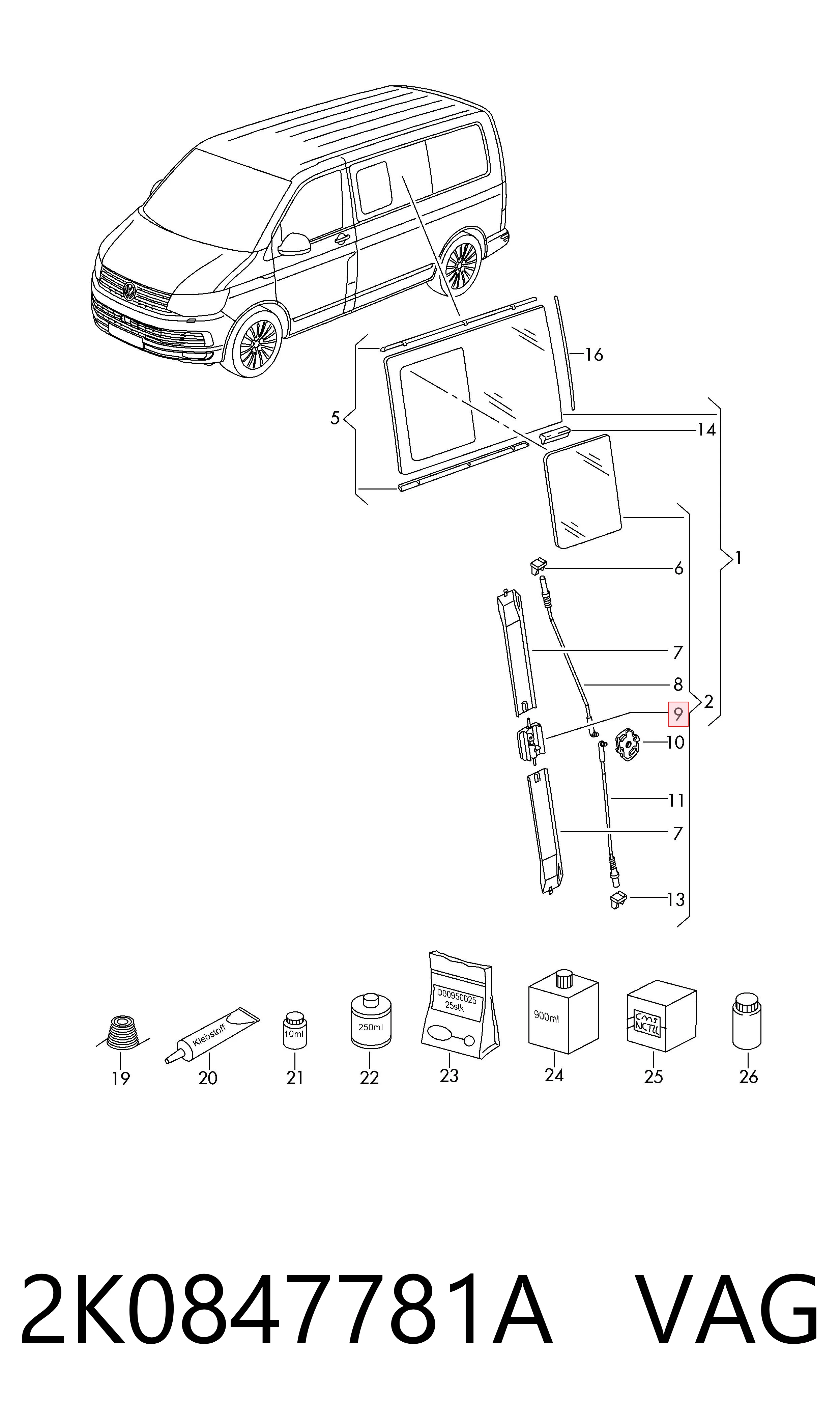 Cerradura de vidrio deslizante VAG 2K0847781A precio, desde 7,39 EUR