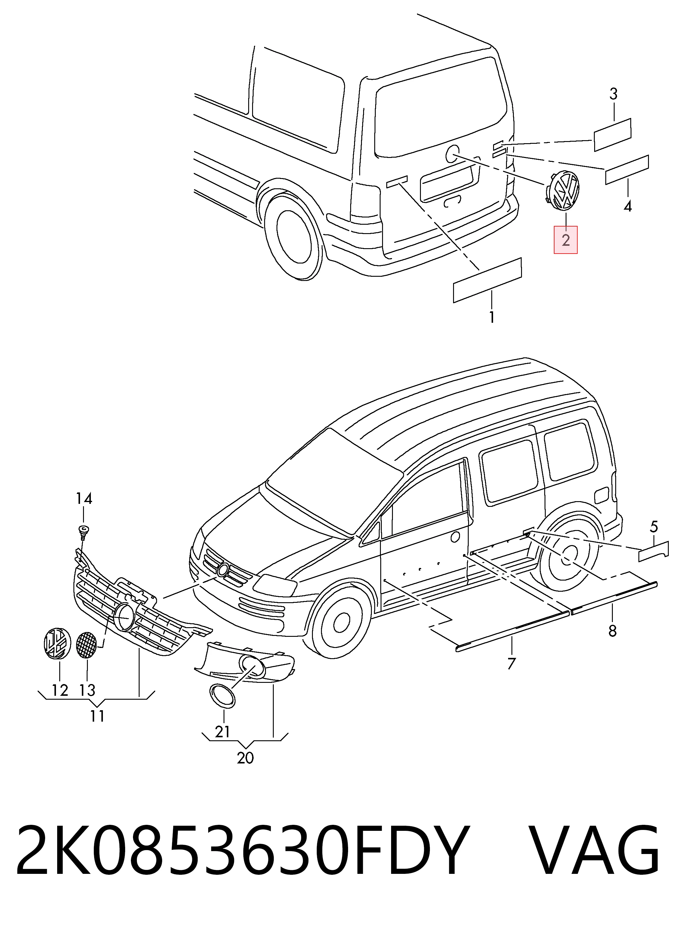 Comprar Emblema de tapa de maletero Volkswagen Caddy III 2KA, 2KH, 2CA, 2CH a bajo precio
