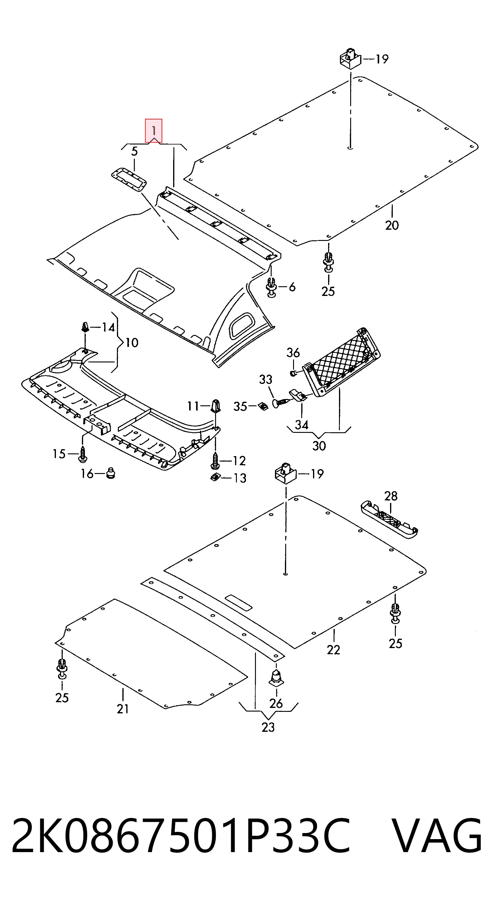 Techo interior para Volkswagen Caddy 2KA, 2KH, 2CA, 2CH