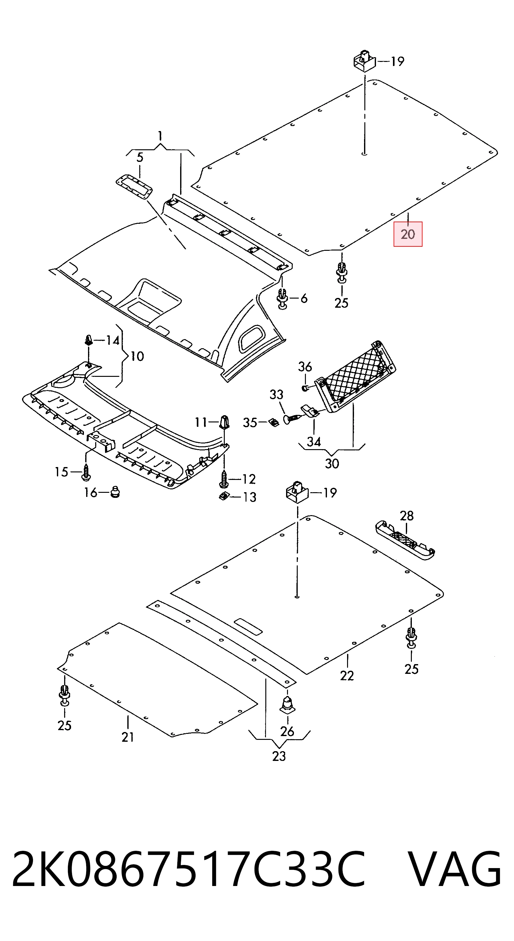 Comprar Guarnecido de techo Volkswagen Caddy III 2KB, 2KJ, 2CB, 2CJ a bajo precio