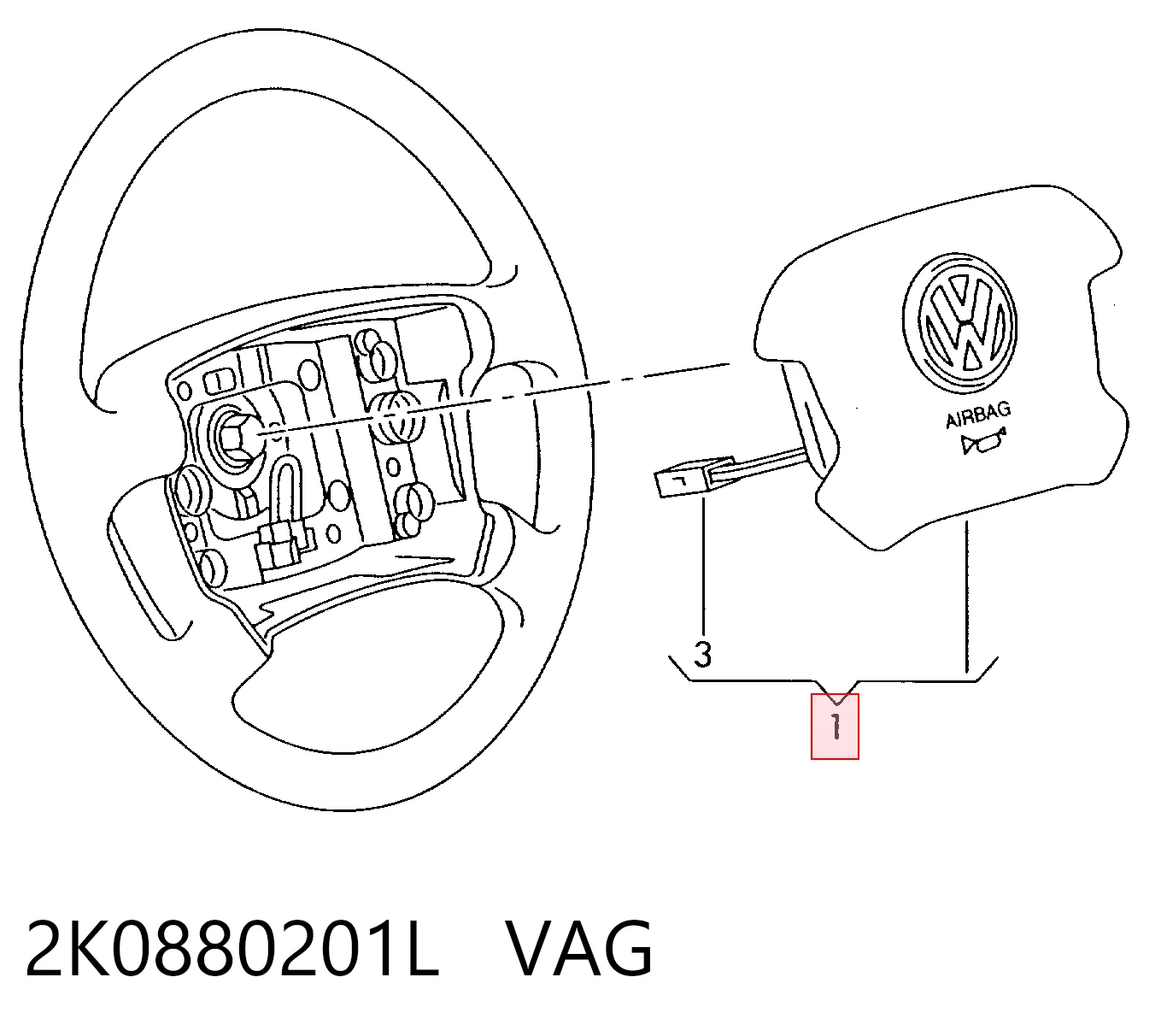 2K0880201L VAG Airbag de volante