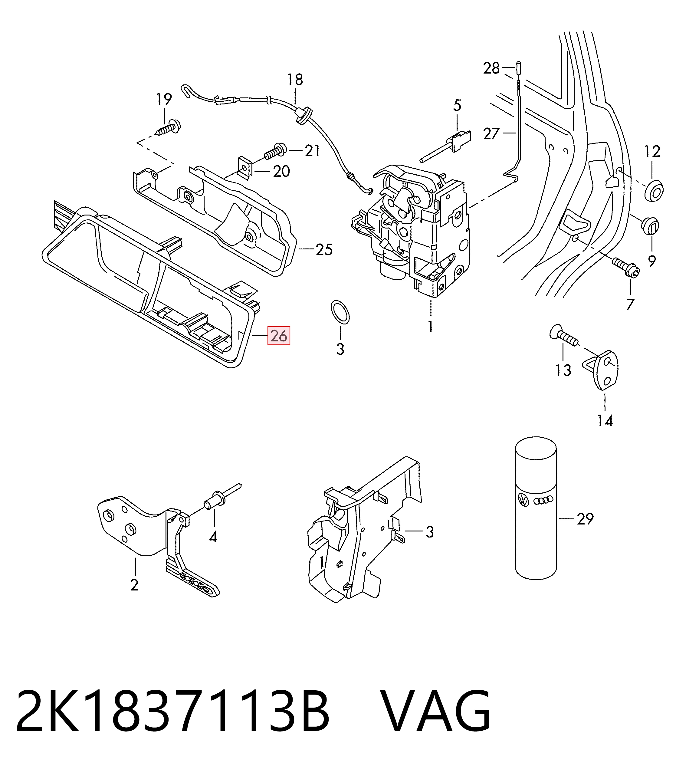2K1837113B VAG Manija interior de puerta delantera izquierda
