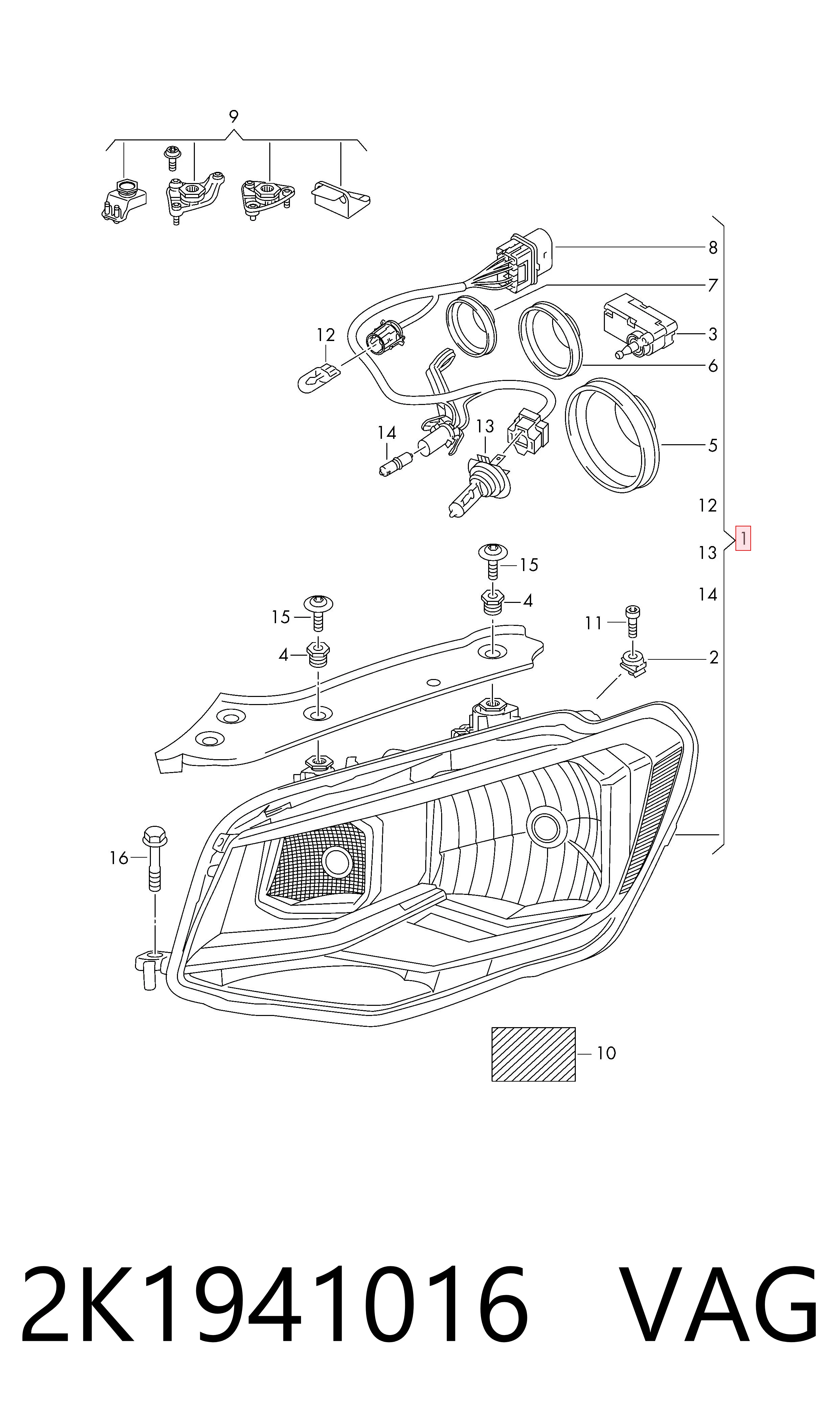 Luz derecha para Volkswagen Caddy IV SAB, SAJ