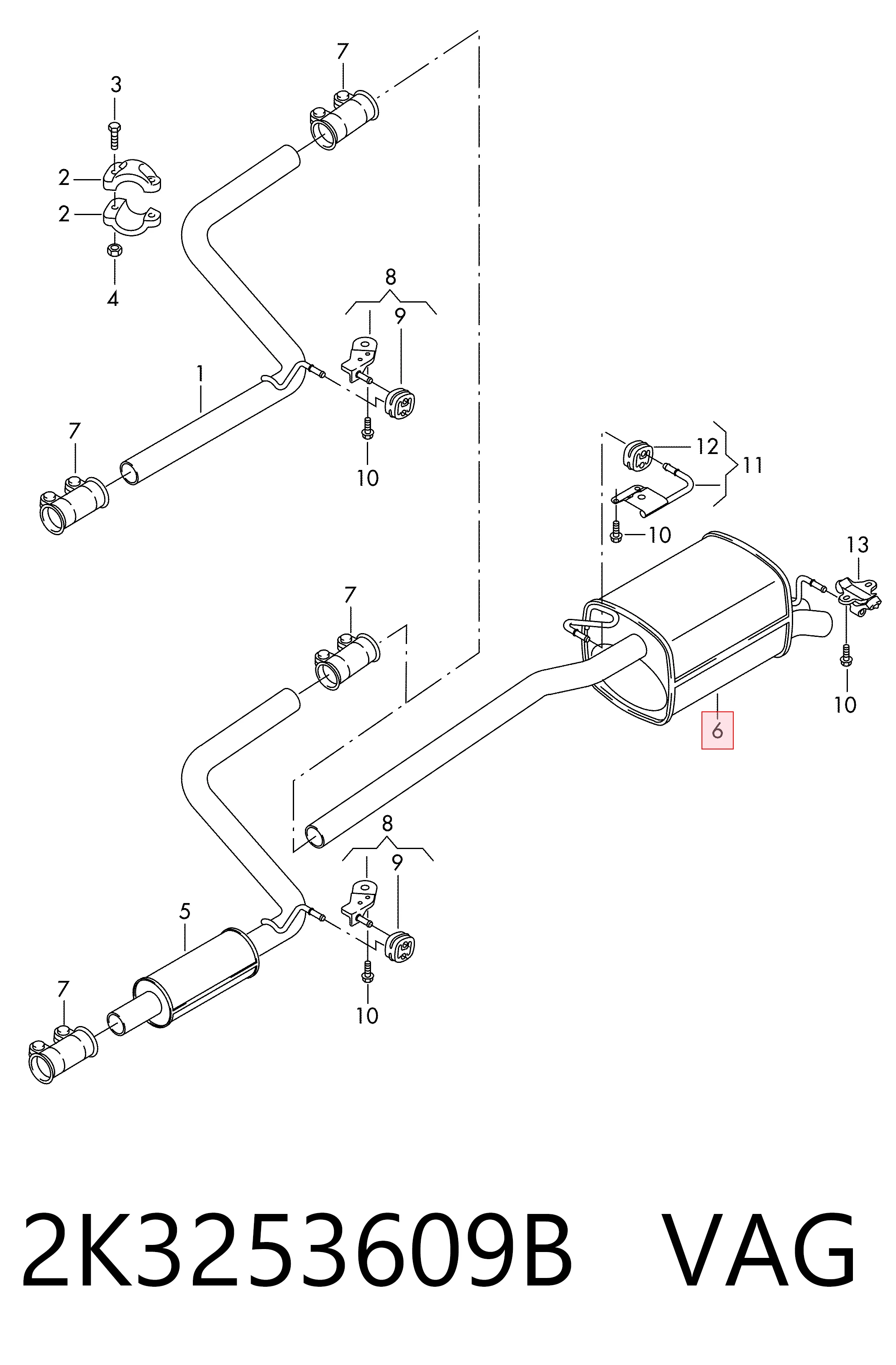 Silenciador trasero para Volkswagen Caddy SAB, SAJ