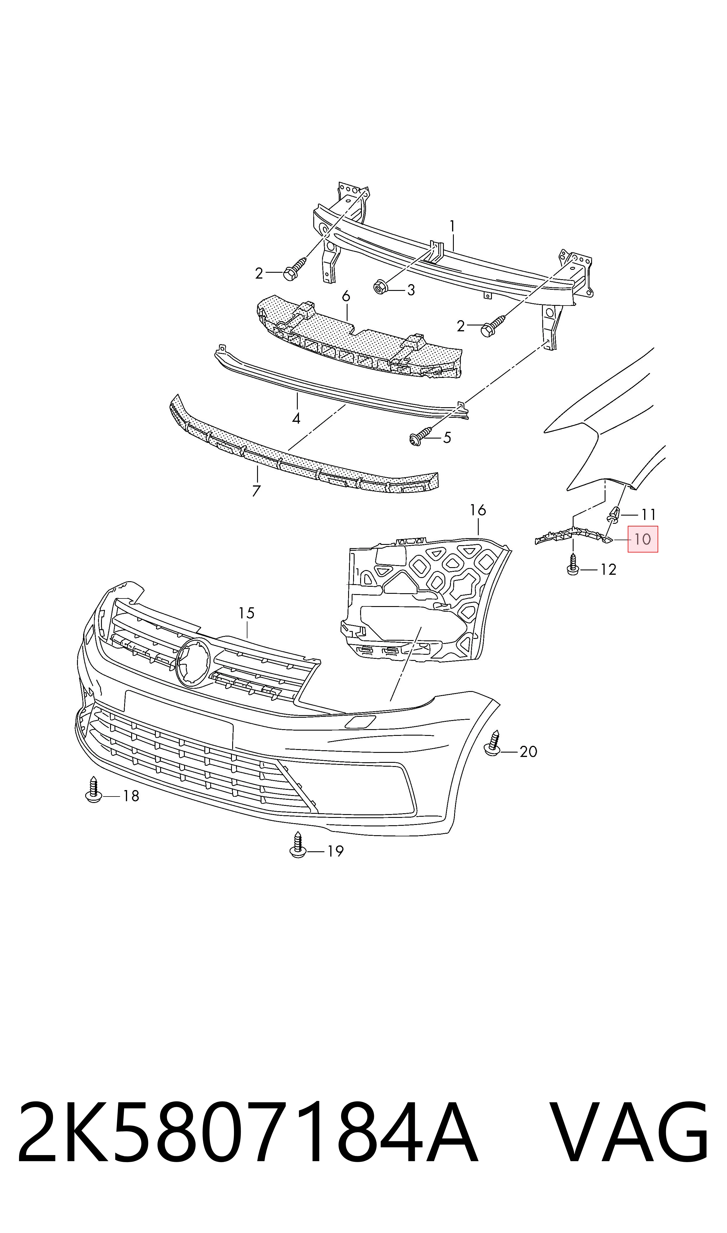 Comprar 2K5807184A VAG Soporte de parachoques delantero derecho