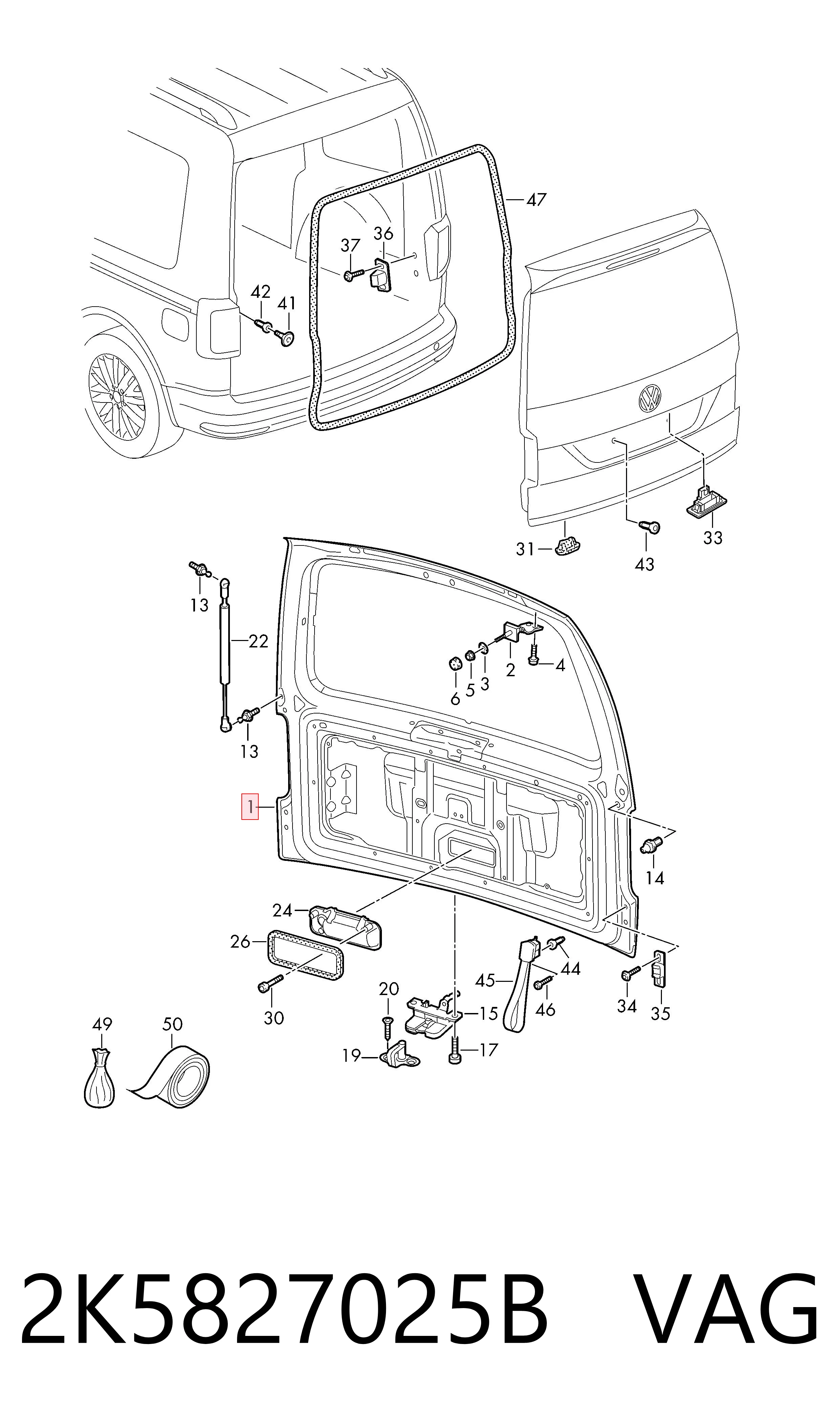 Porton trasero Volkswagen Caddy IV (2015-2026)