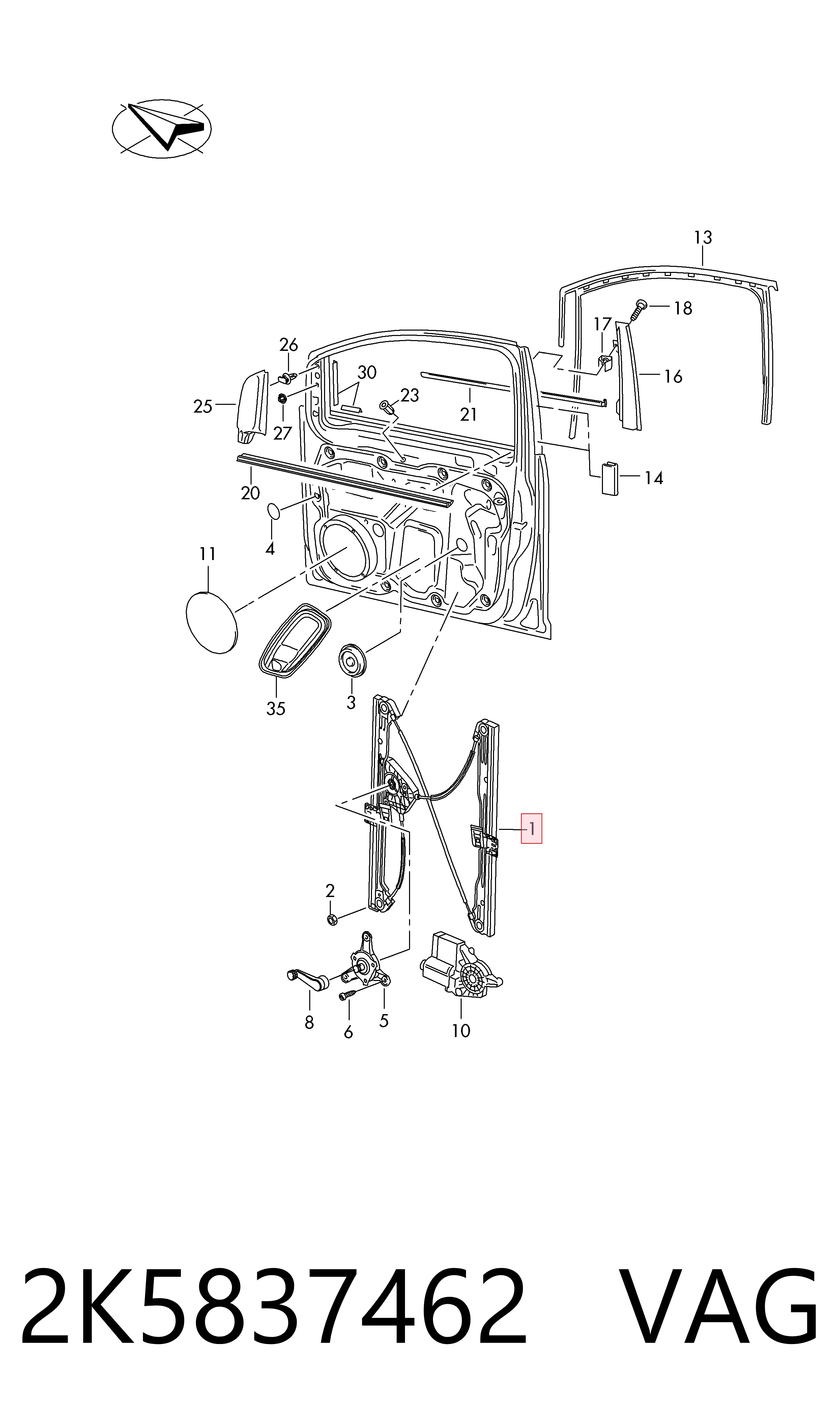 Mecanismo levanta, puerta delantera derecha para Volkswagen Caddy ALLTRACK IV SAB