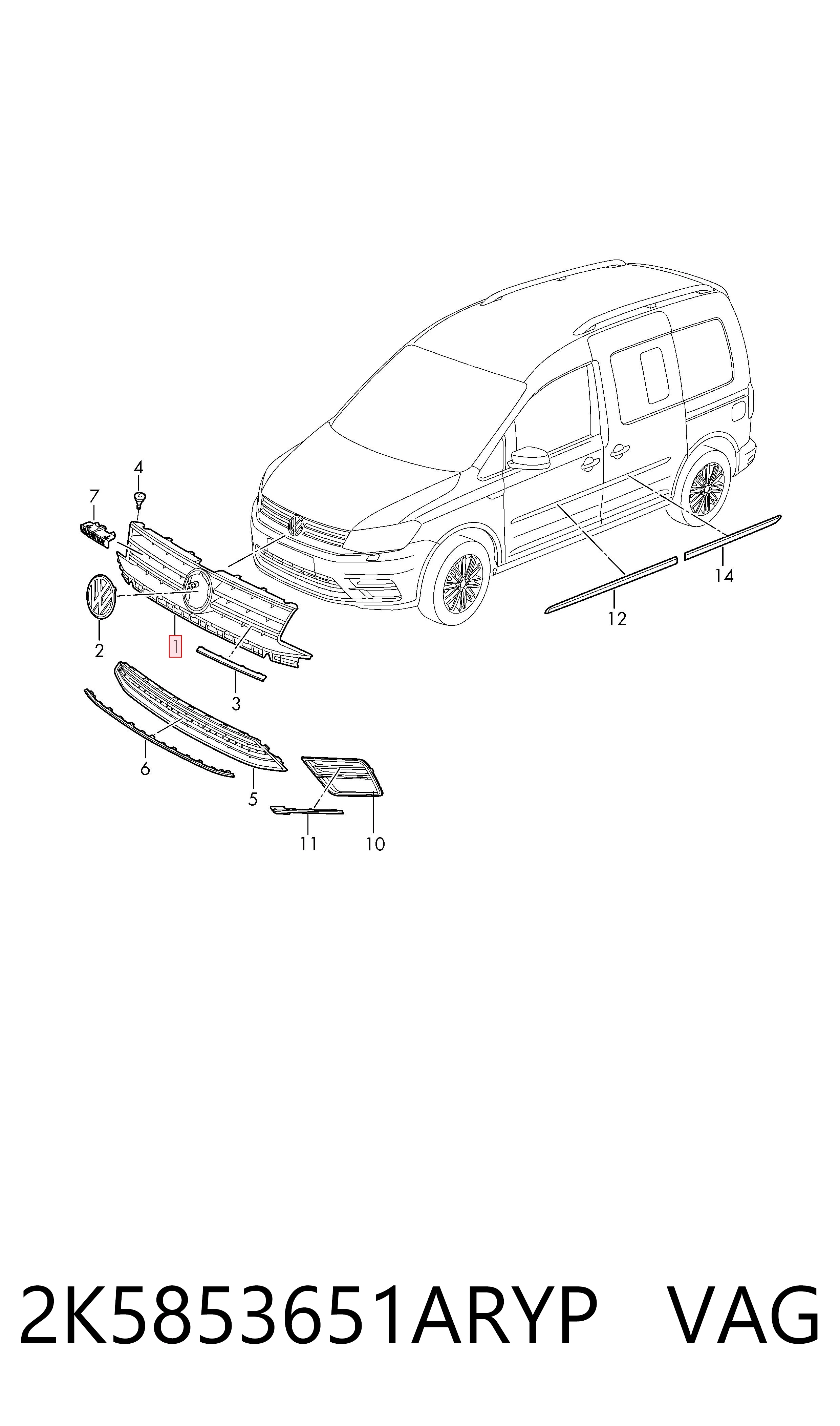 Comprar Parrilla del radiador Volkswagen Caddy IV SAB, SAJ a bajo precio