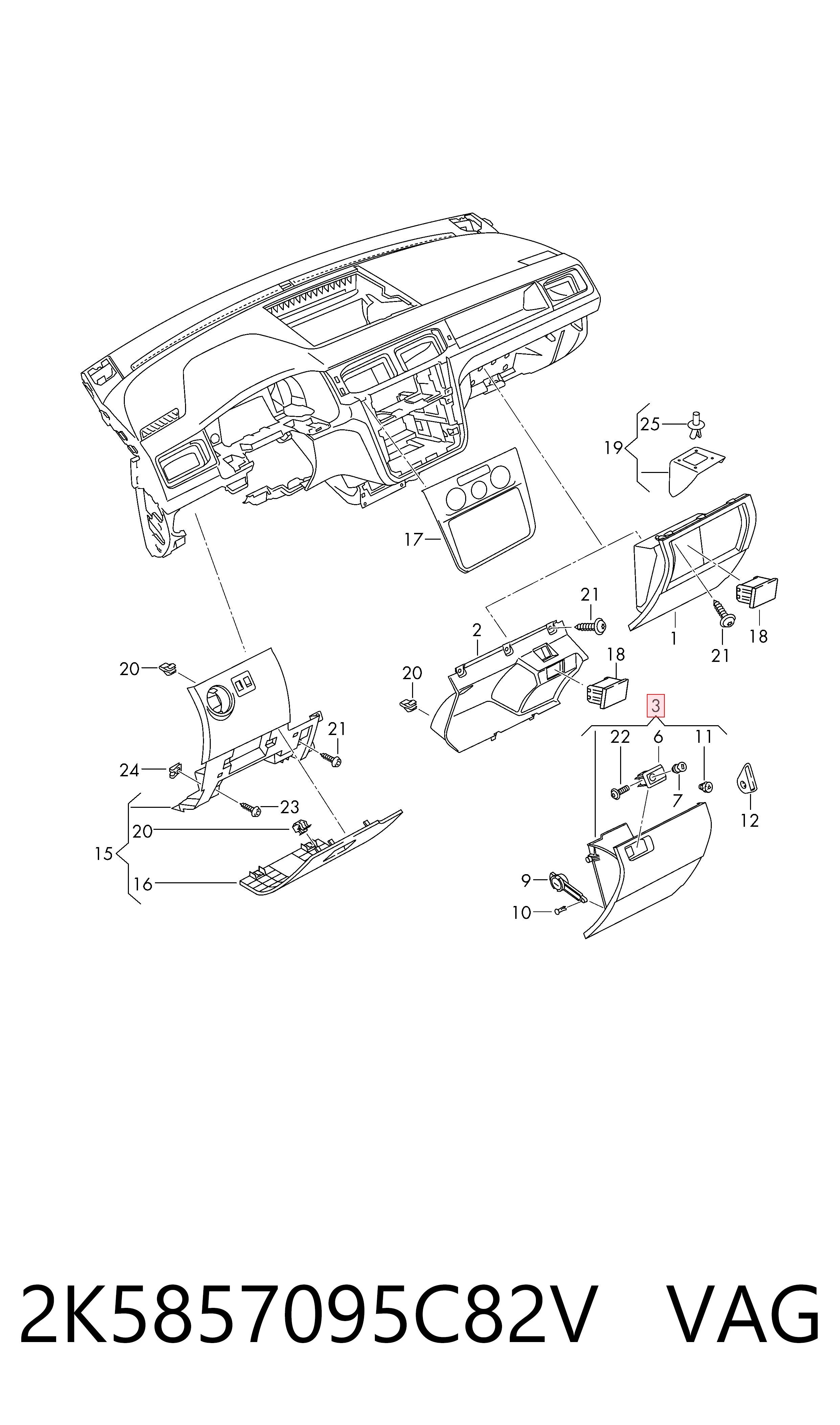 Tapa guantera para Volkswagen Caddy IV SAB, SAJ