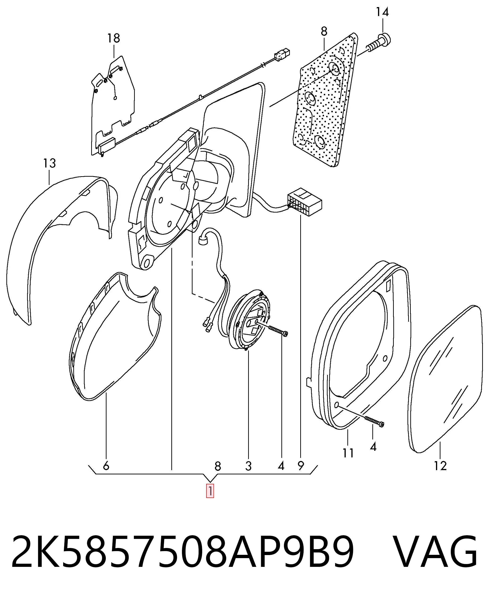 Espejo retrovisor derecho VAG 2K5857508AP9B9 precio, desde 86,35 EUR