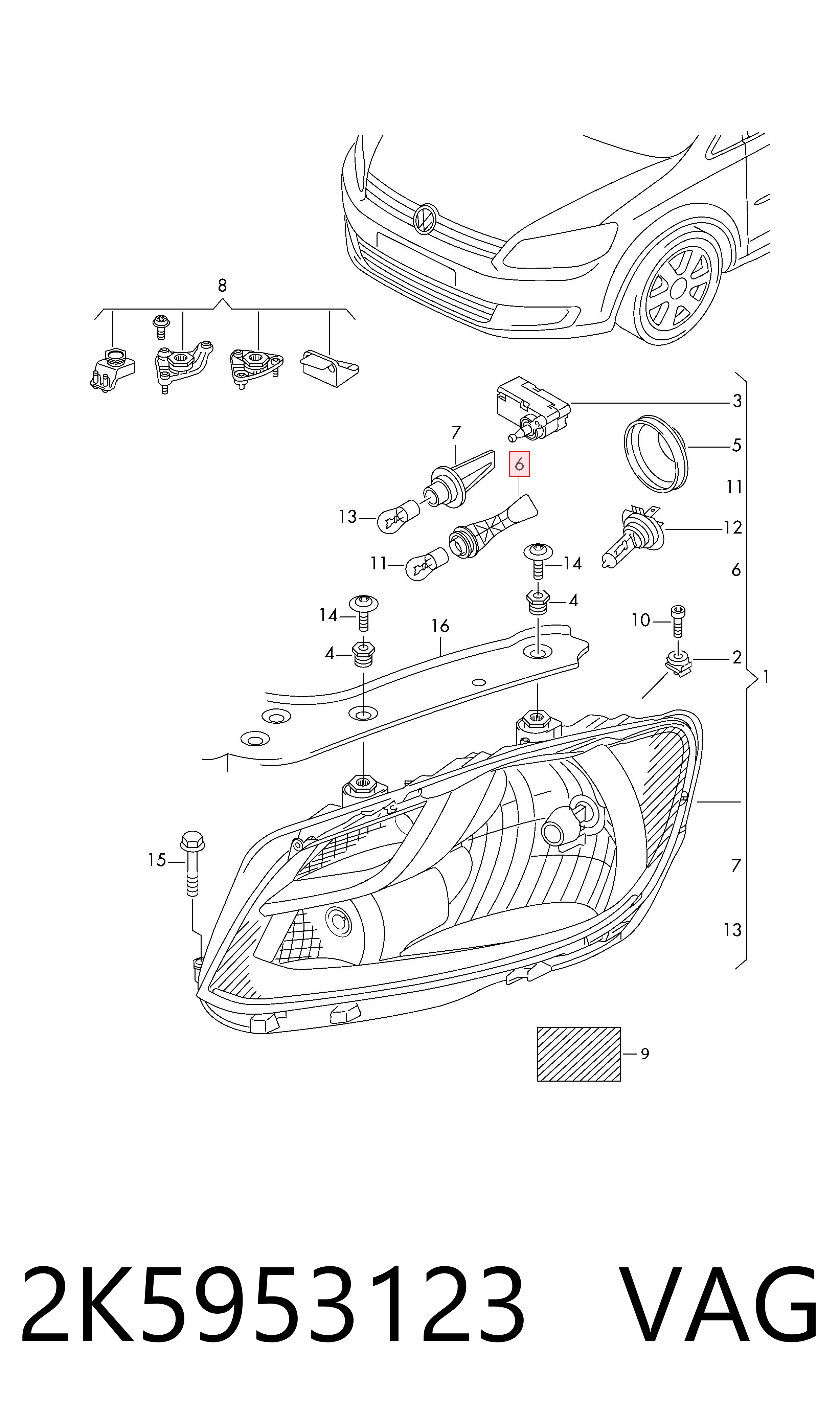 Portalámparas de faro 2K5953123 VAG