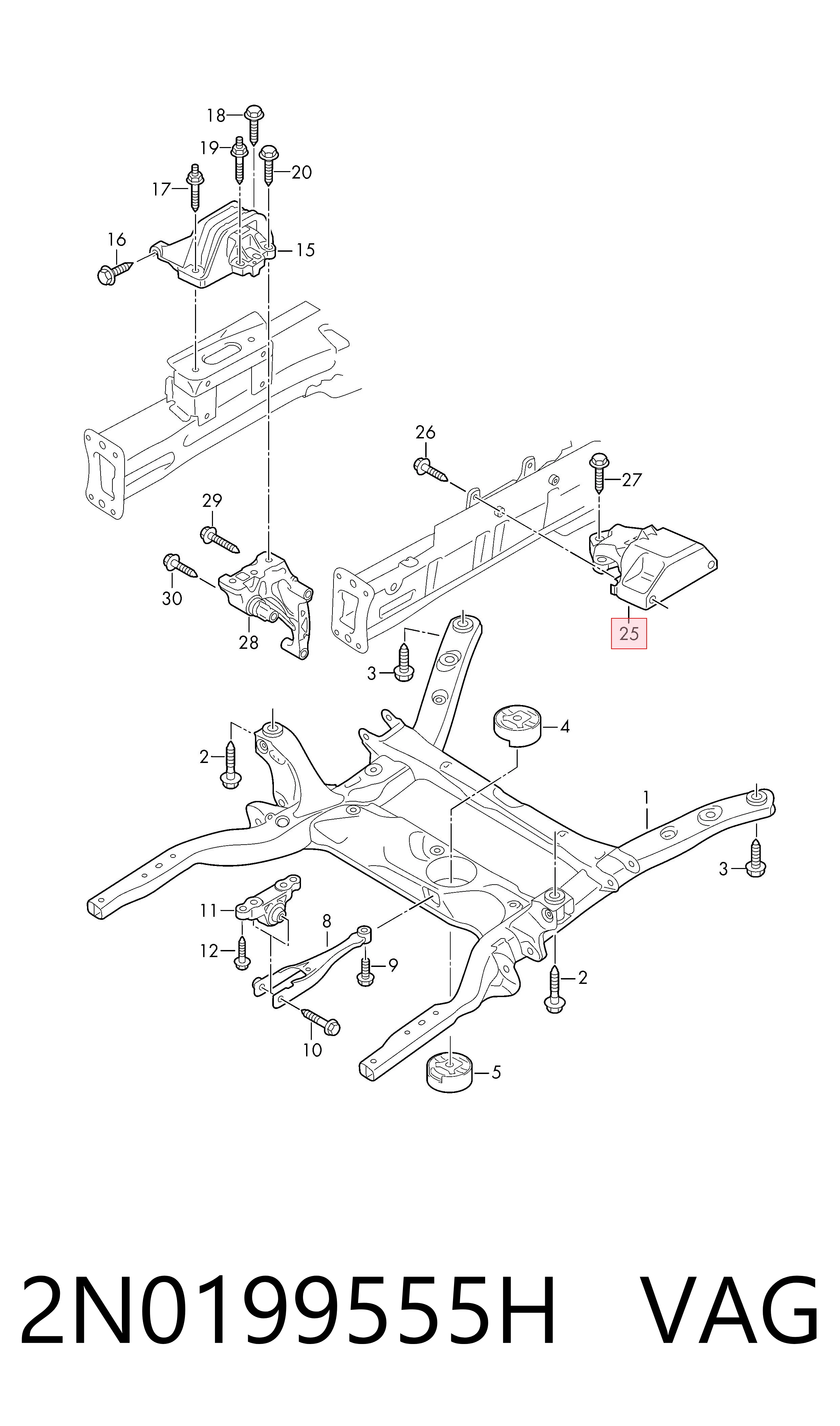 2N0199555H VAG Soporte trasero del diferencial trasero