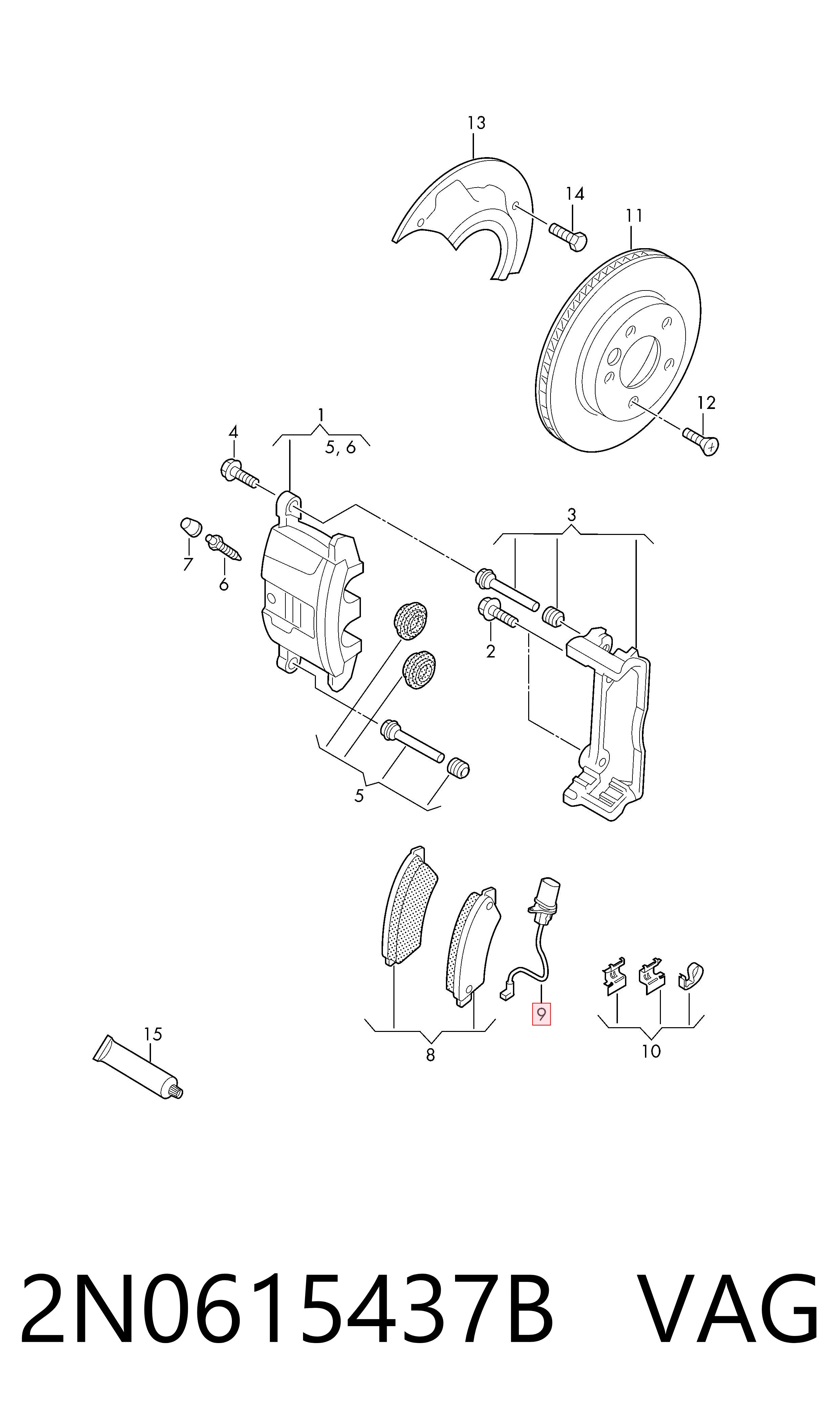 Sensor de desgaste de las pastillas de freno delanteras 2N0615437B VAG