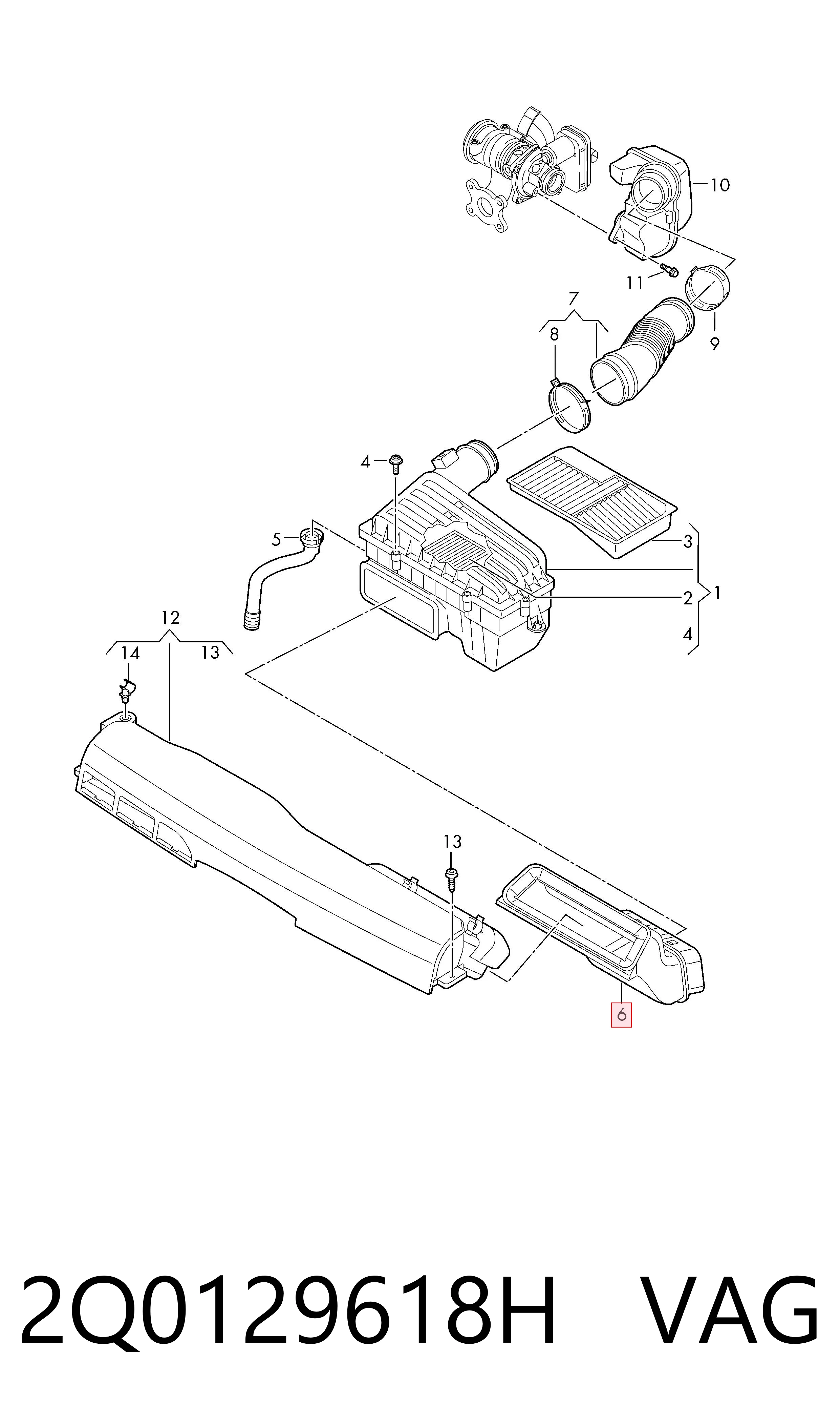 2Q0129618H VAG Tubo flexible de aspiración, filtro de aire