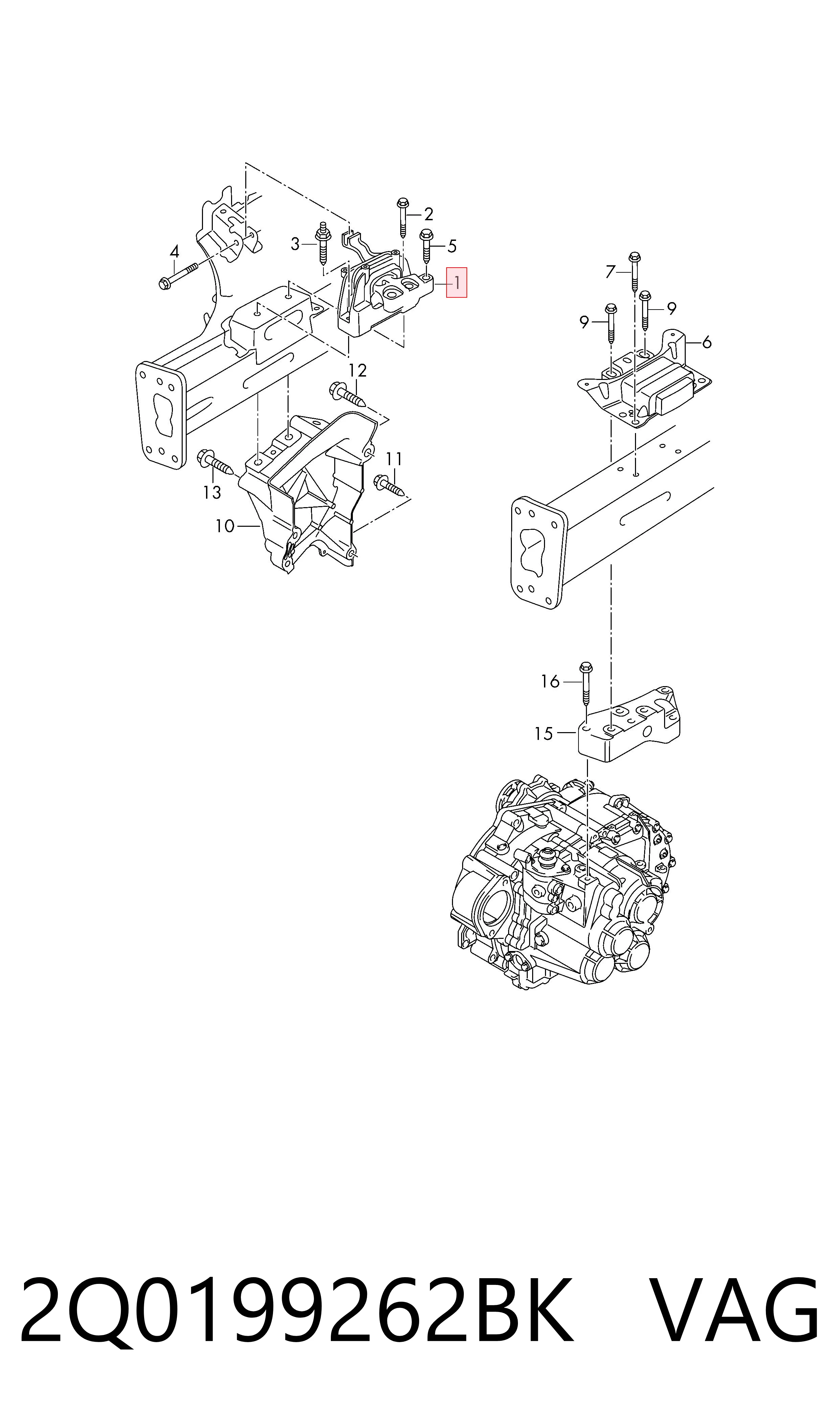 2Q0199262BK VAG Soporte de motor derecho