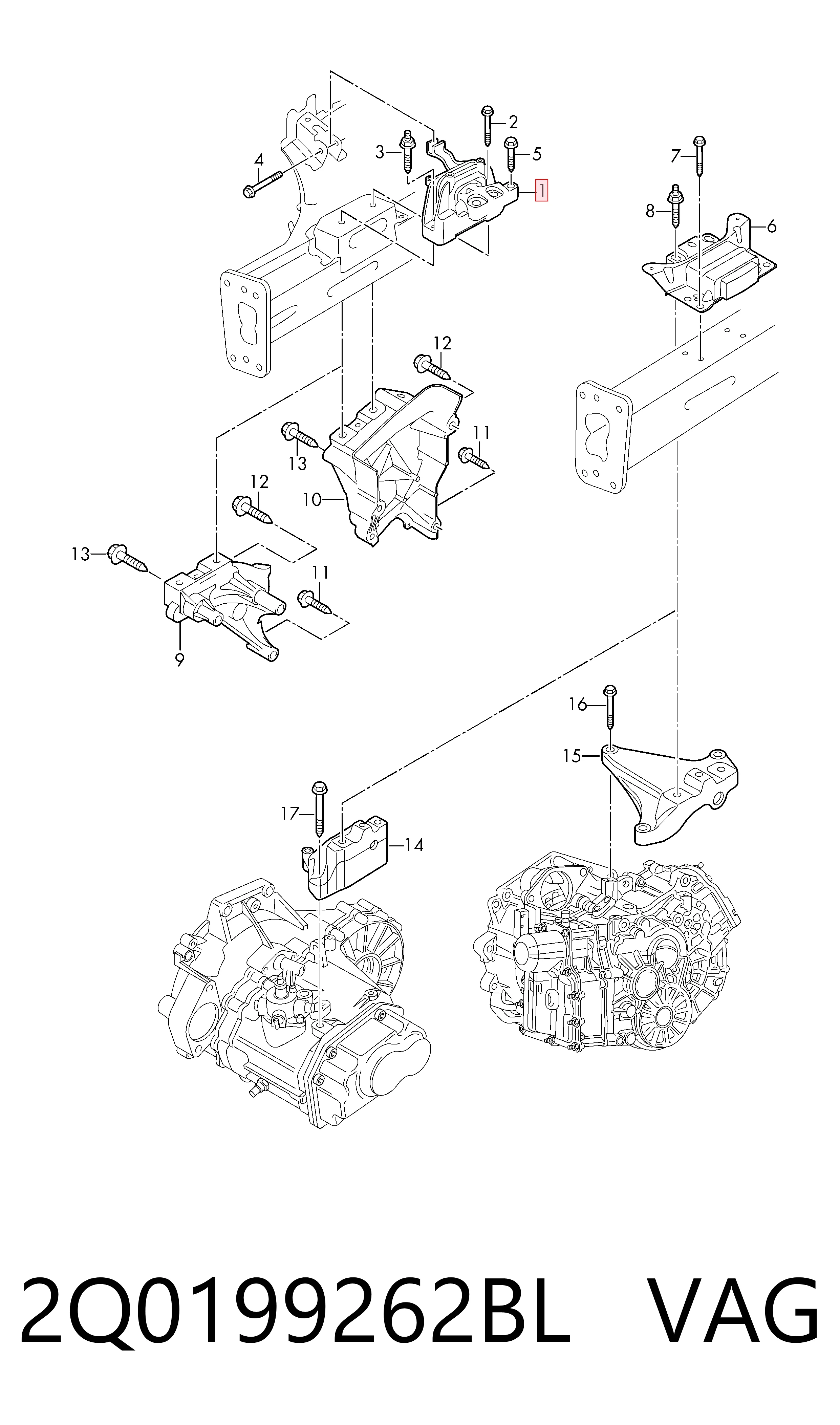 2Q0199262BL VAG Soporte de motor derecho