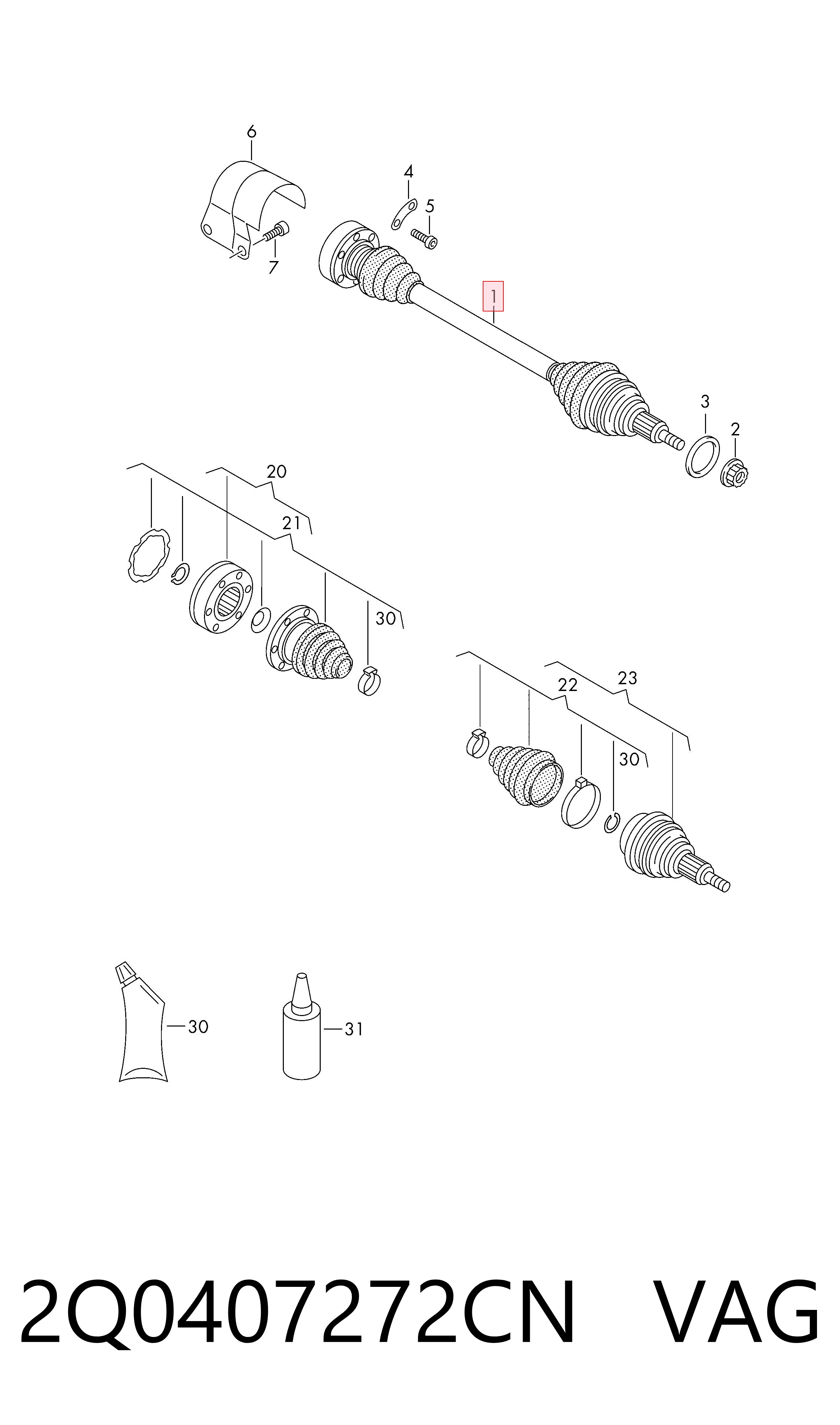 Semieje delantero derecho VAG 2Q0407272CN precio, desde 191,66 EUR