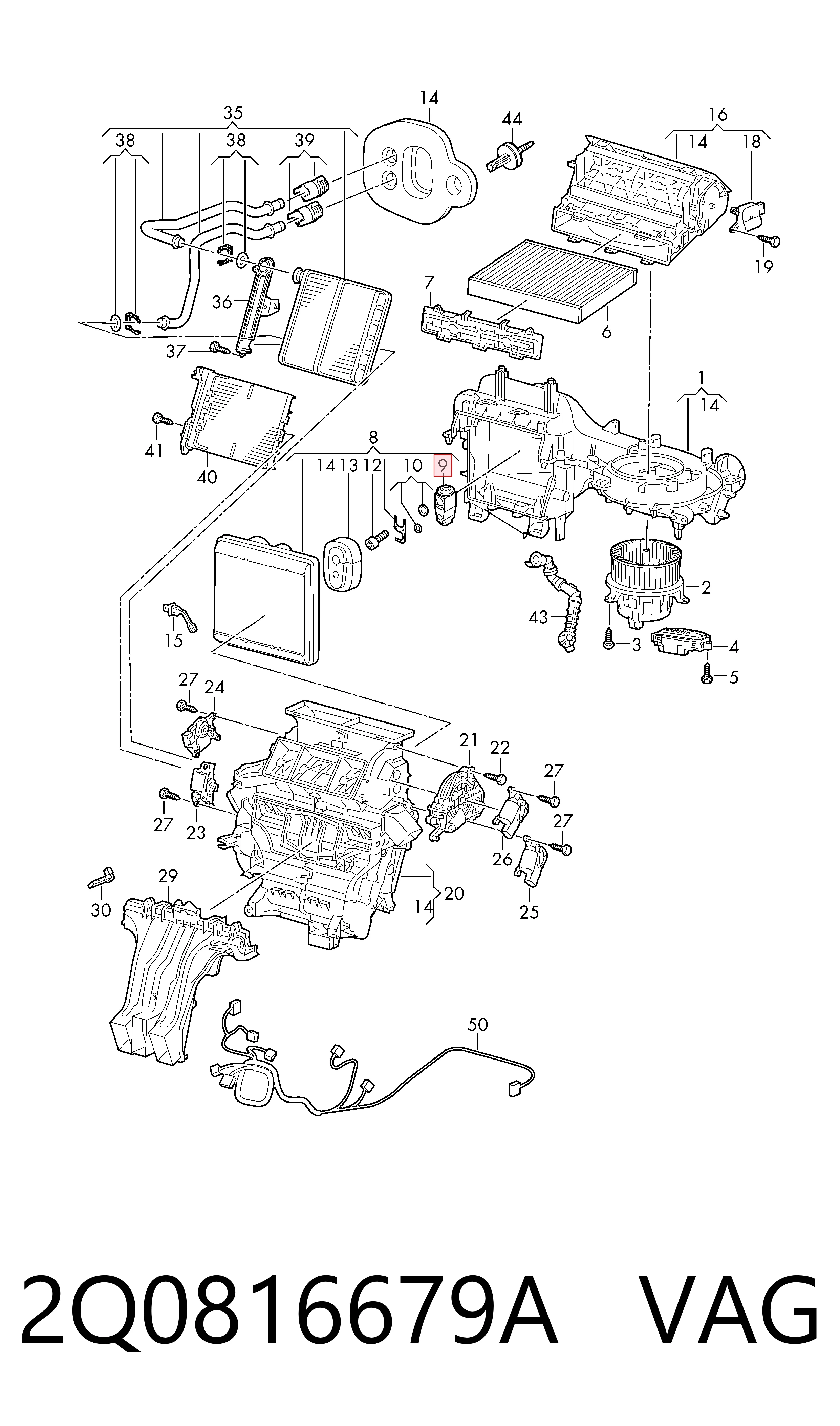 2Q0816679A VAG Válvula TRV del aire acondicionado