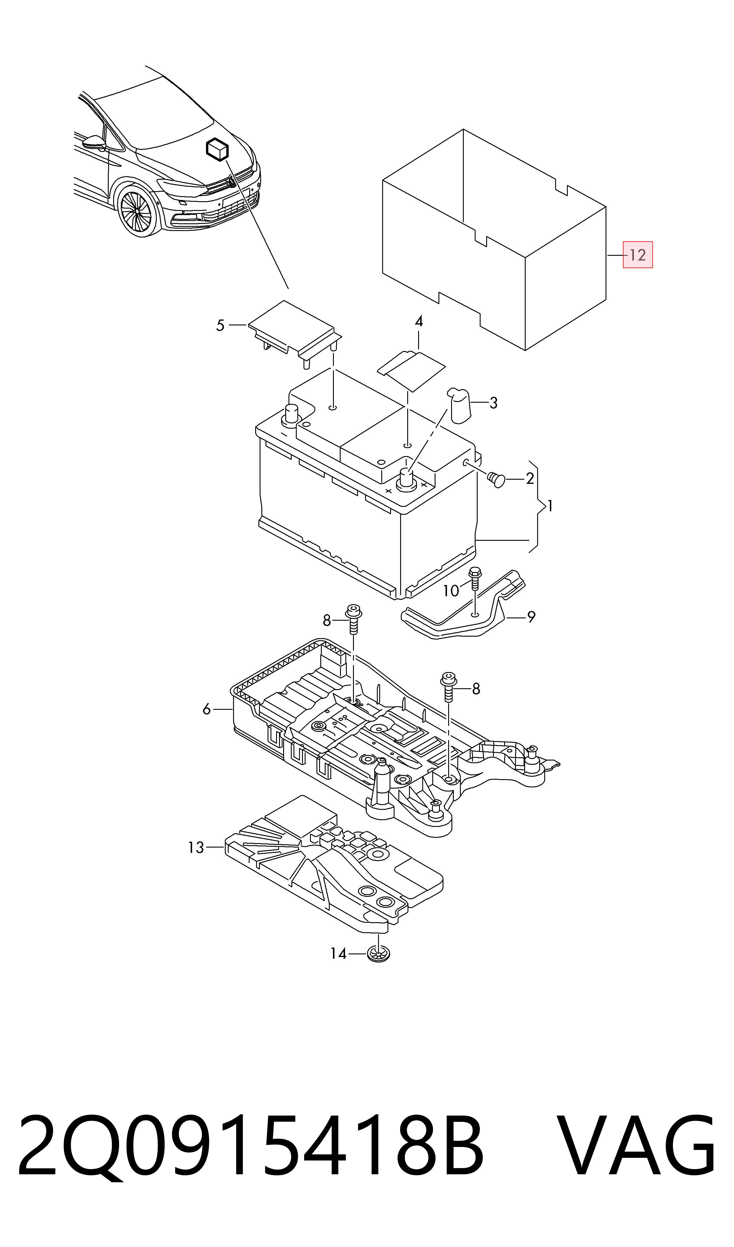 2Q0915418B VAG Bandeja de la batería