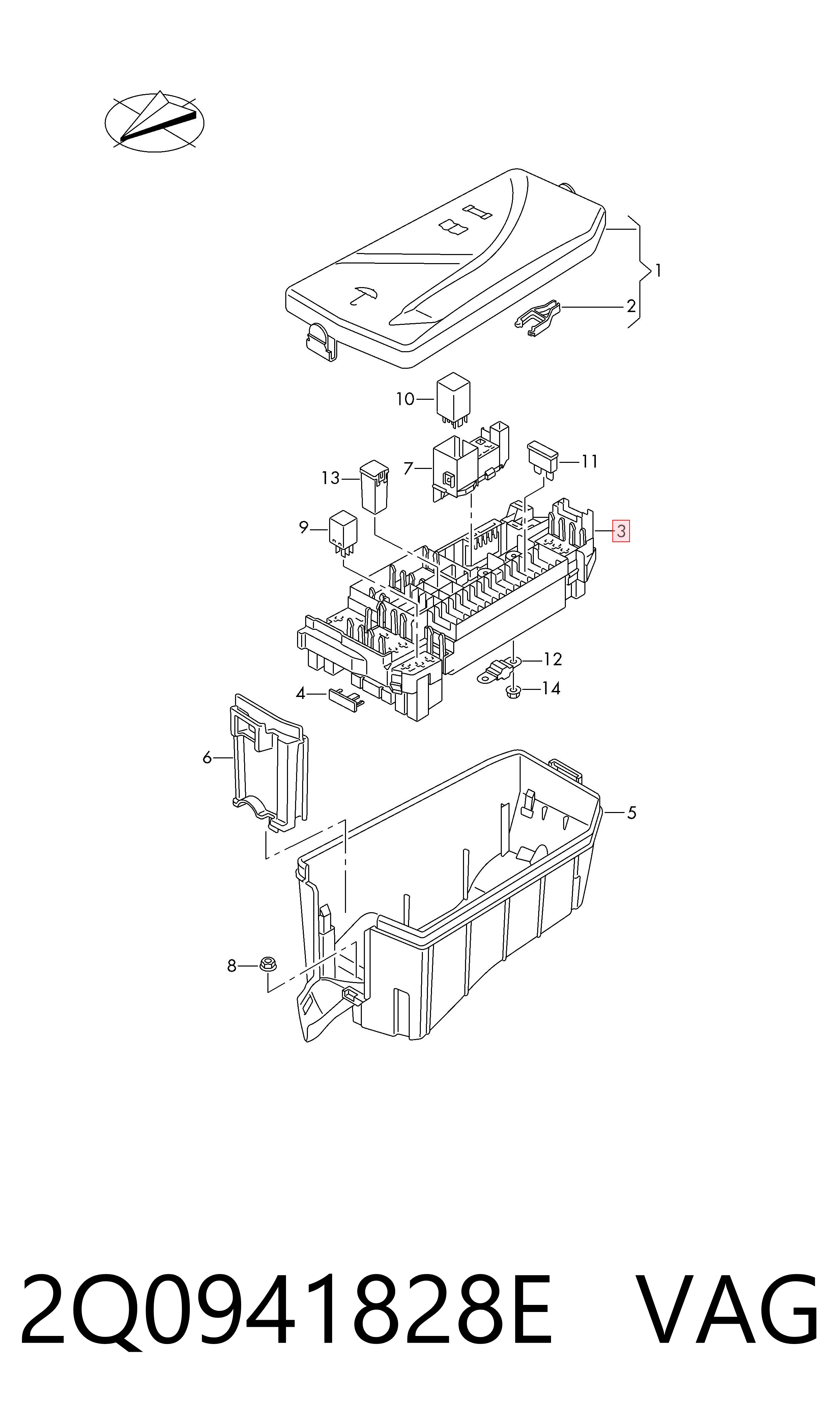 2Q0941828E VAG Caja de relés y fusibles