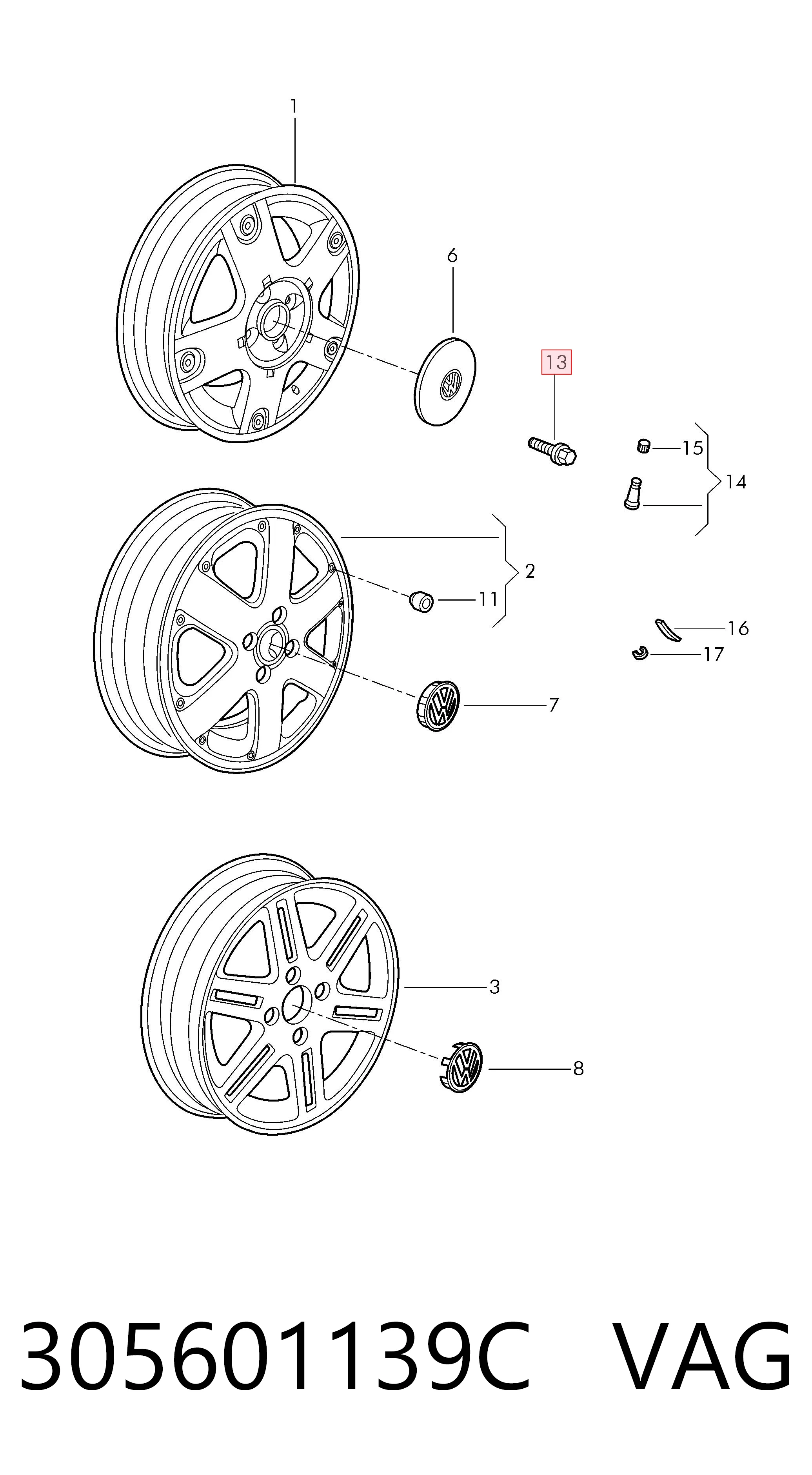 305601139C VAG Tornillos para llantas