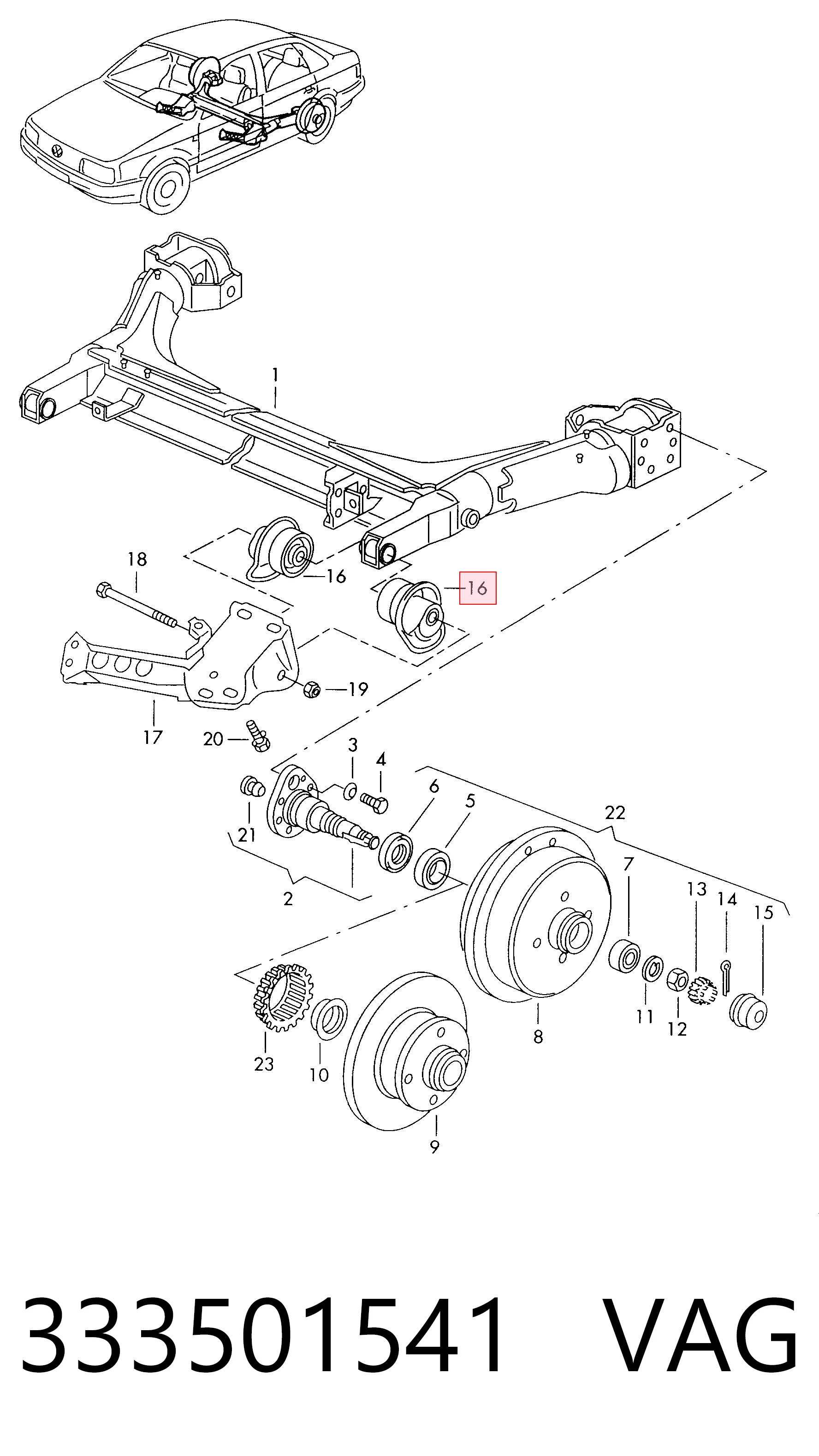silentblock del eje trasero Volkswagen Passat  (3A2, 351, 312)