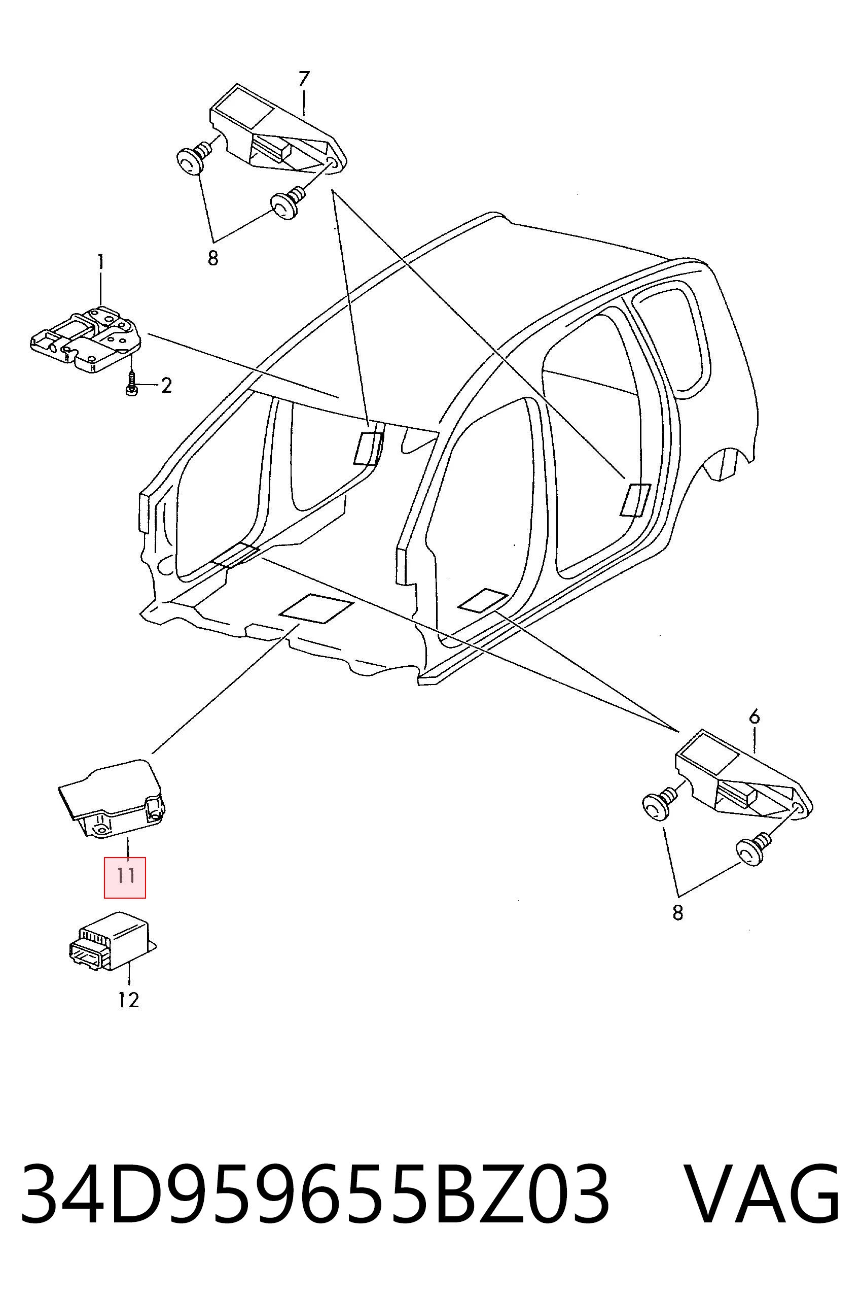 34D959655BZ03 VAG Módulo de control de airbag
