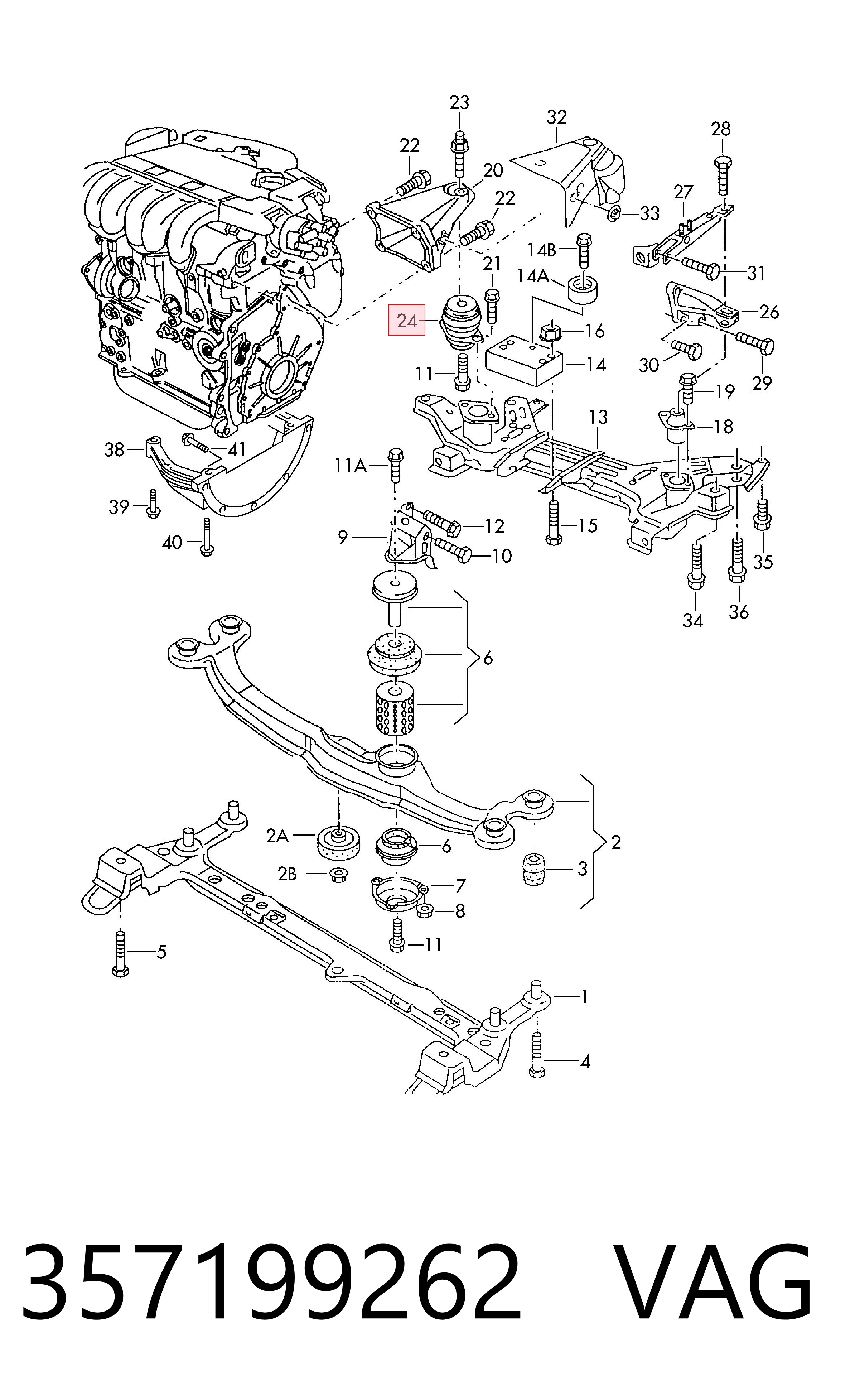 Soporte trasero derecho del motor 357199262 VAG