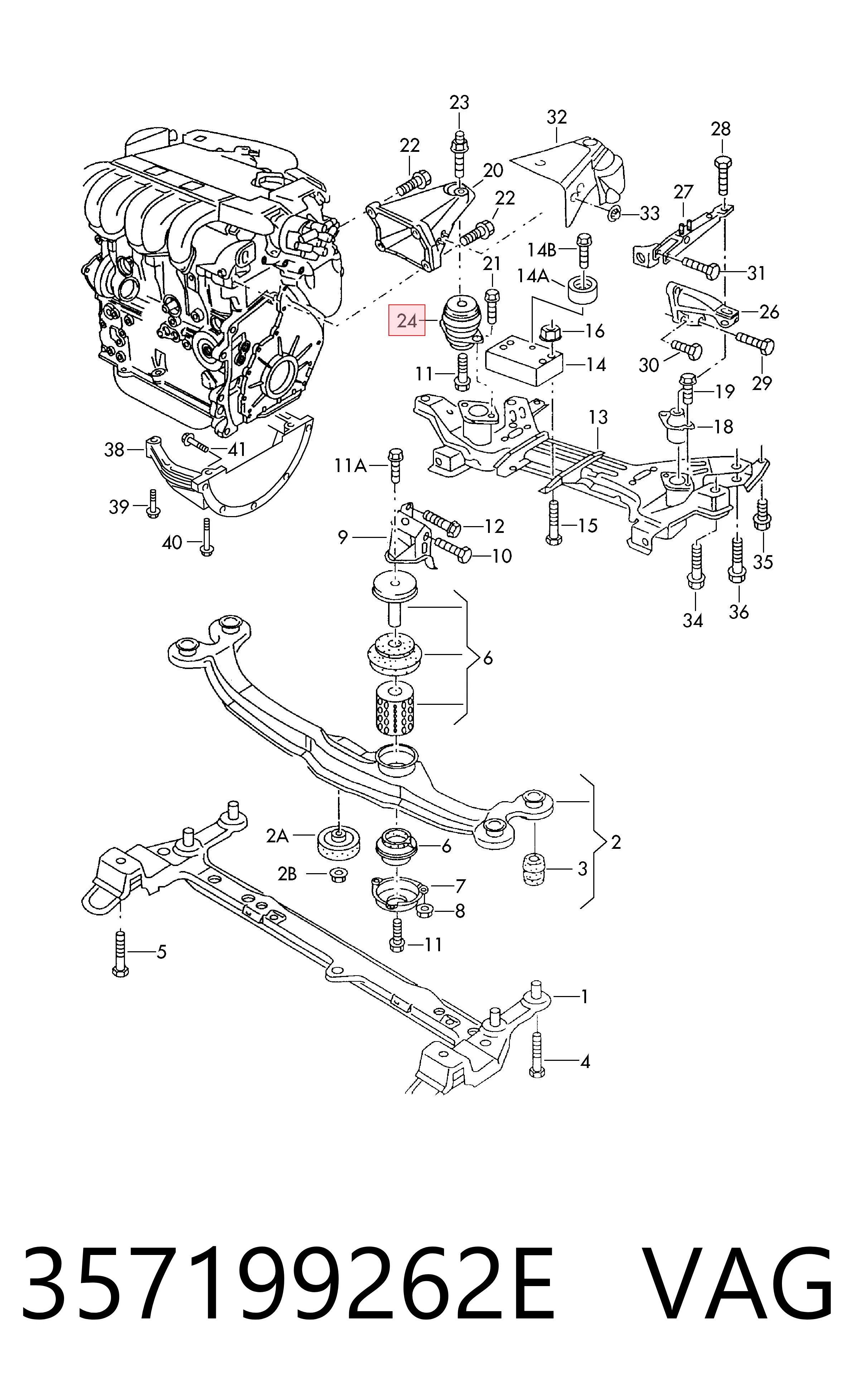 Soporte trasero derecho del motor 357199262E VAG