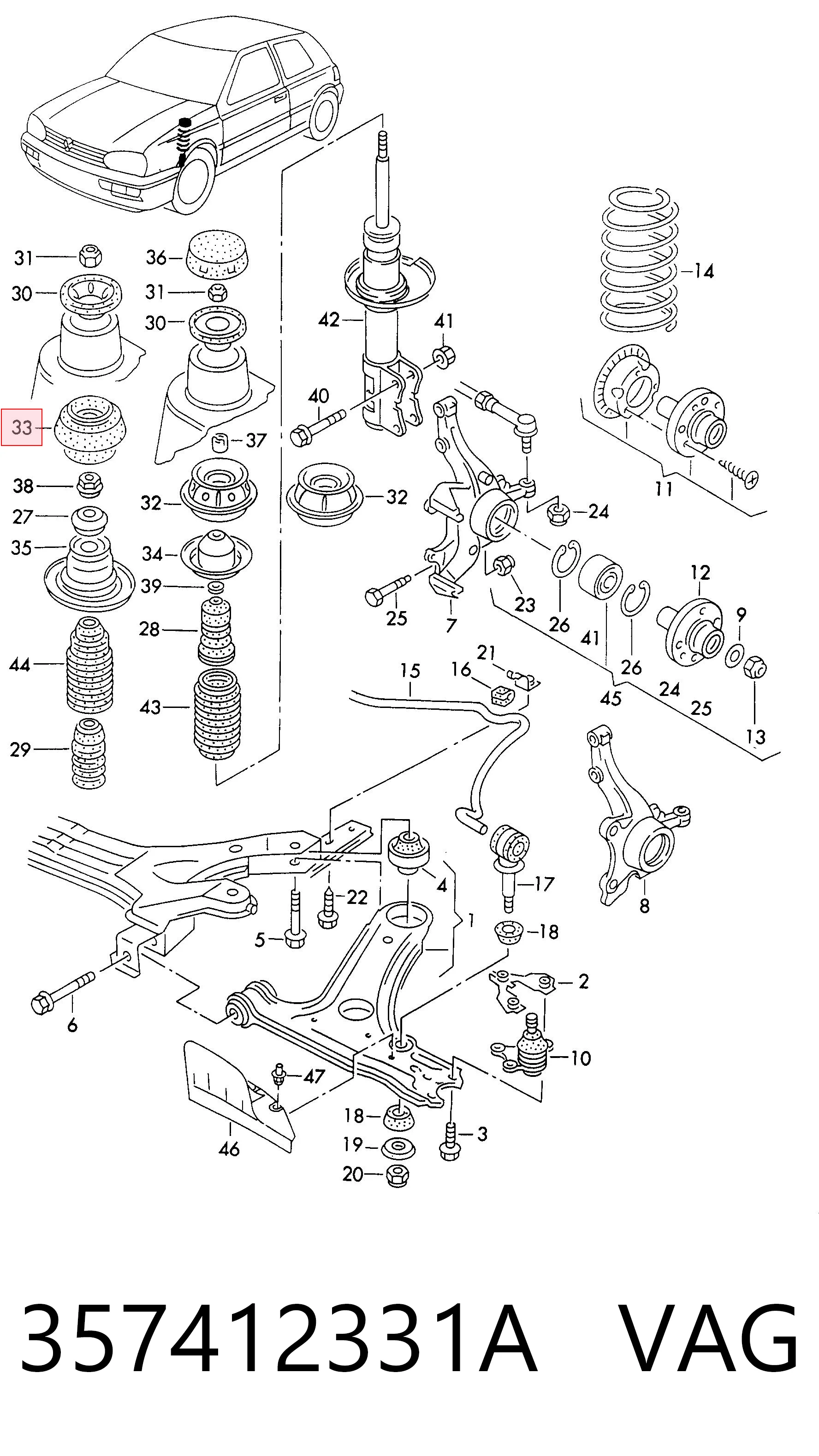 357412331A VAG Soporte del amortiguador delantero
