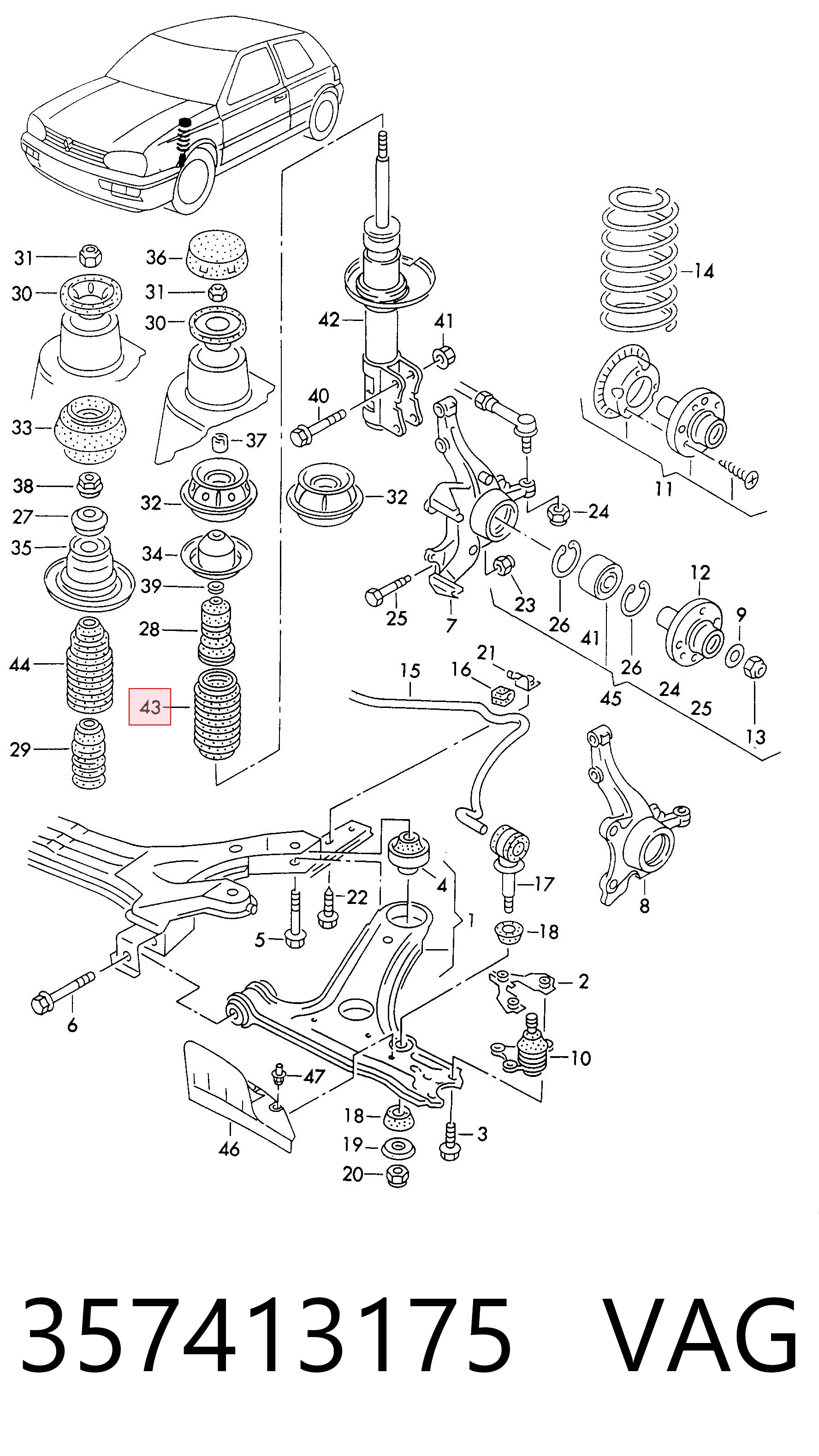 Guardapolvo del amortiguador delantero 357413175 VAG