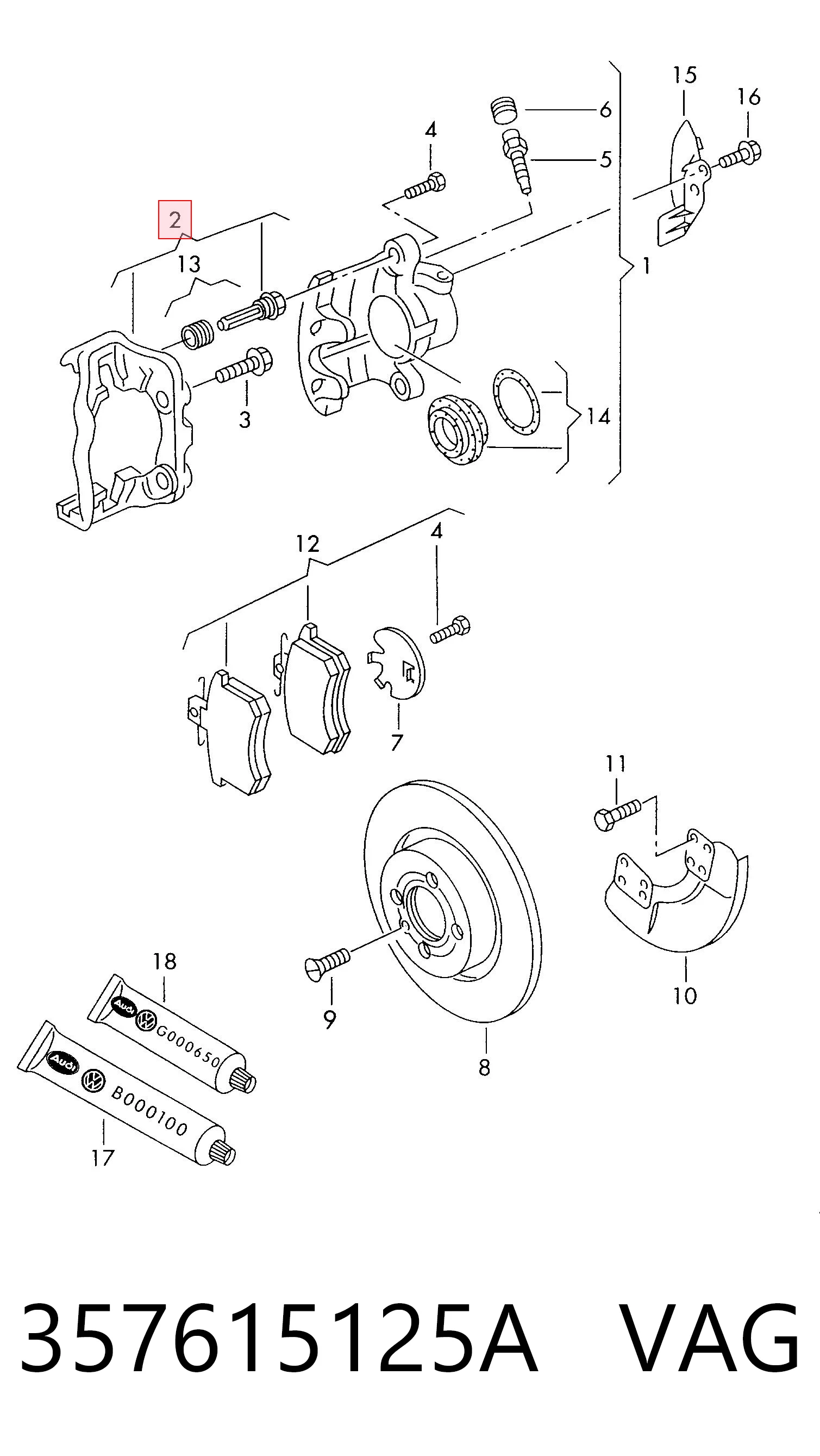 357615125A VAG Soporte, pinza de freno delantera