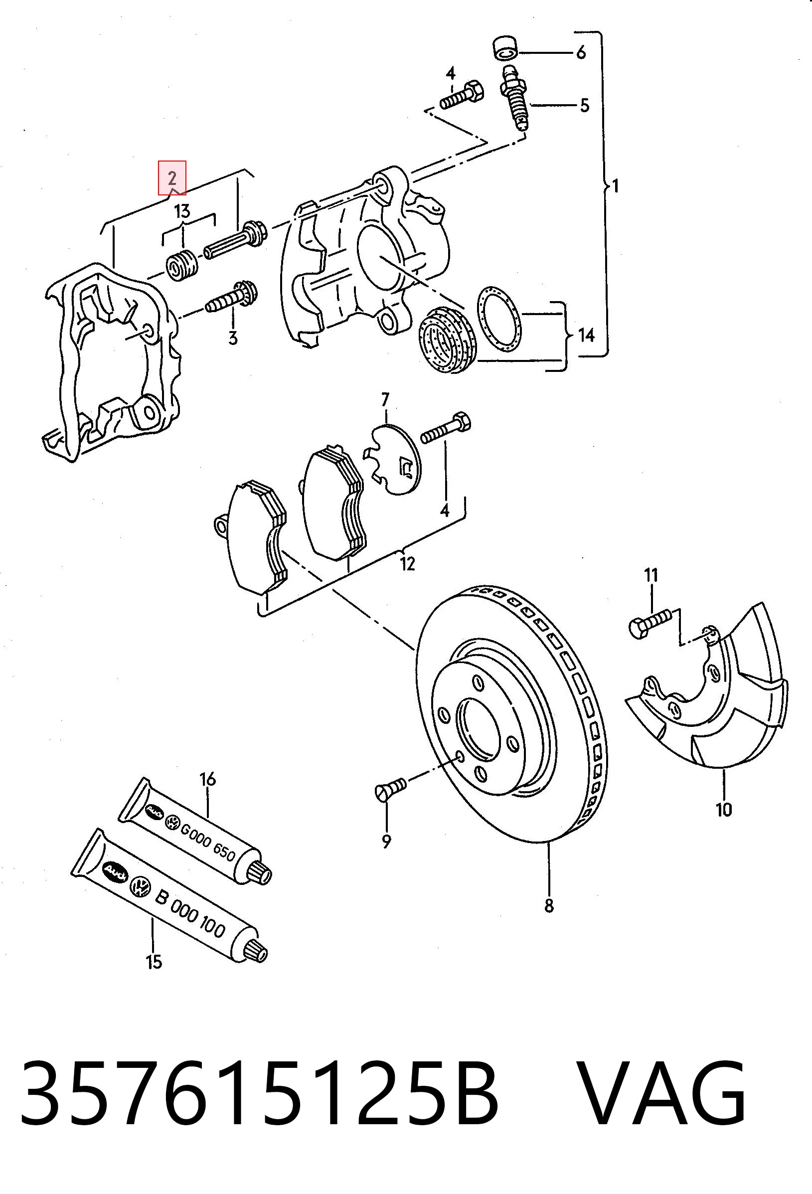 357615125B VAG Soporte, pinza de freno delantera