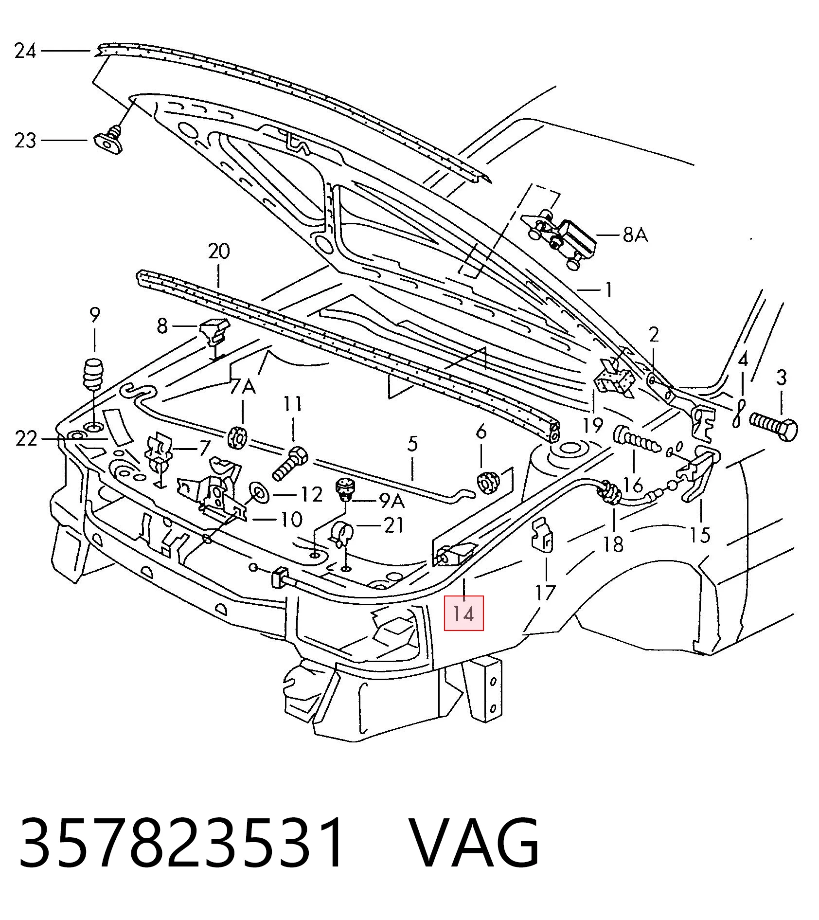 Comprar Cable de apertura del capó Volkswagen Passat  3A5, 351, 315 a bajo precio