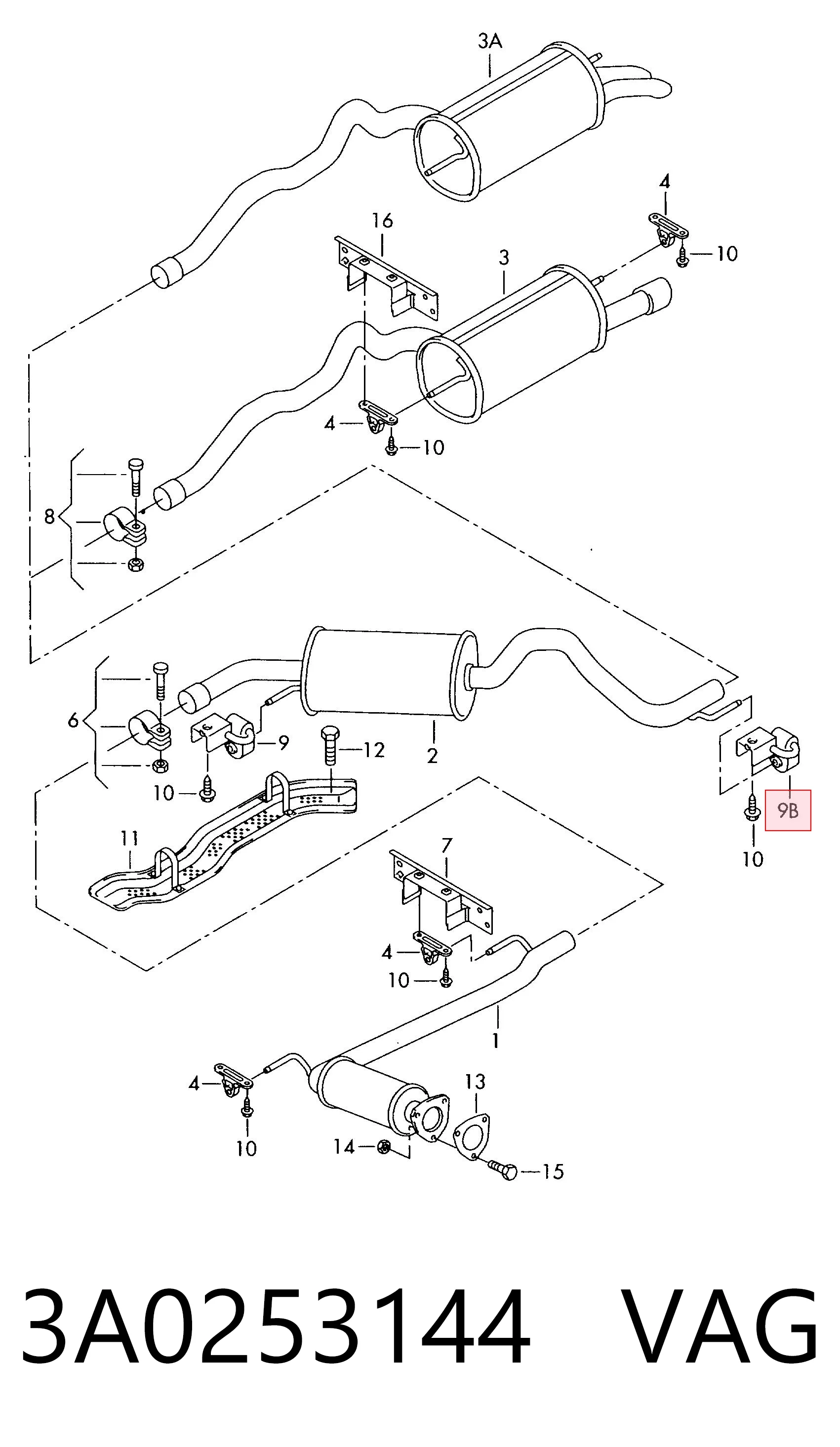 3A0253144 VAG Soporte de escape
