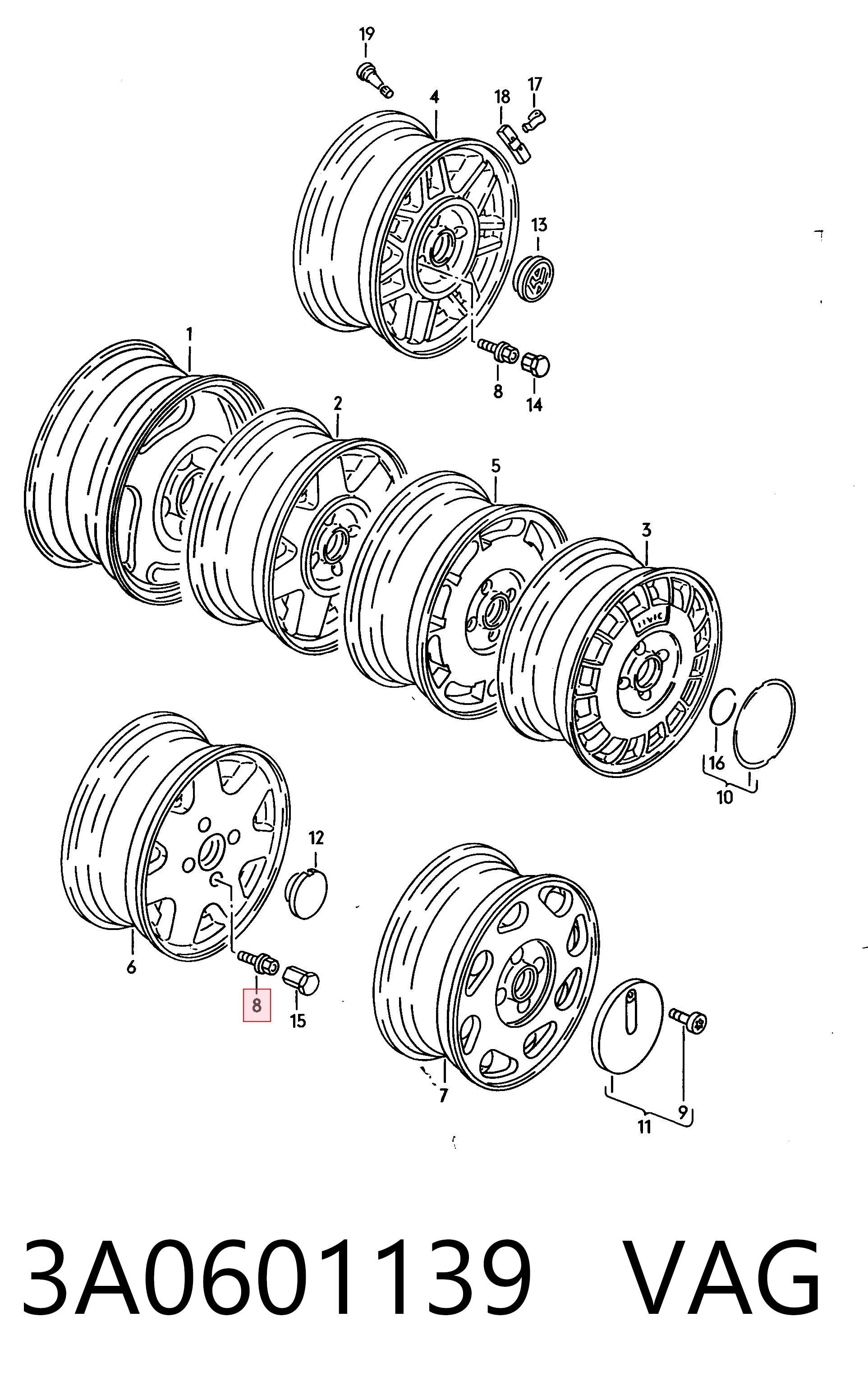 3A0601139 VAG Tornillos para llantas