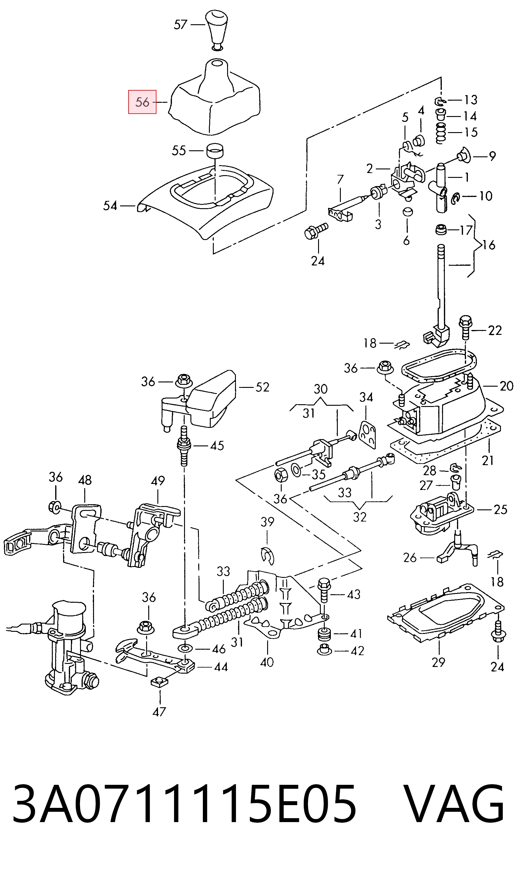 3A0711115E05 VAG Funda de la palanca de cambios