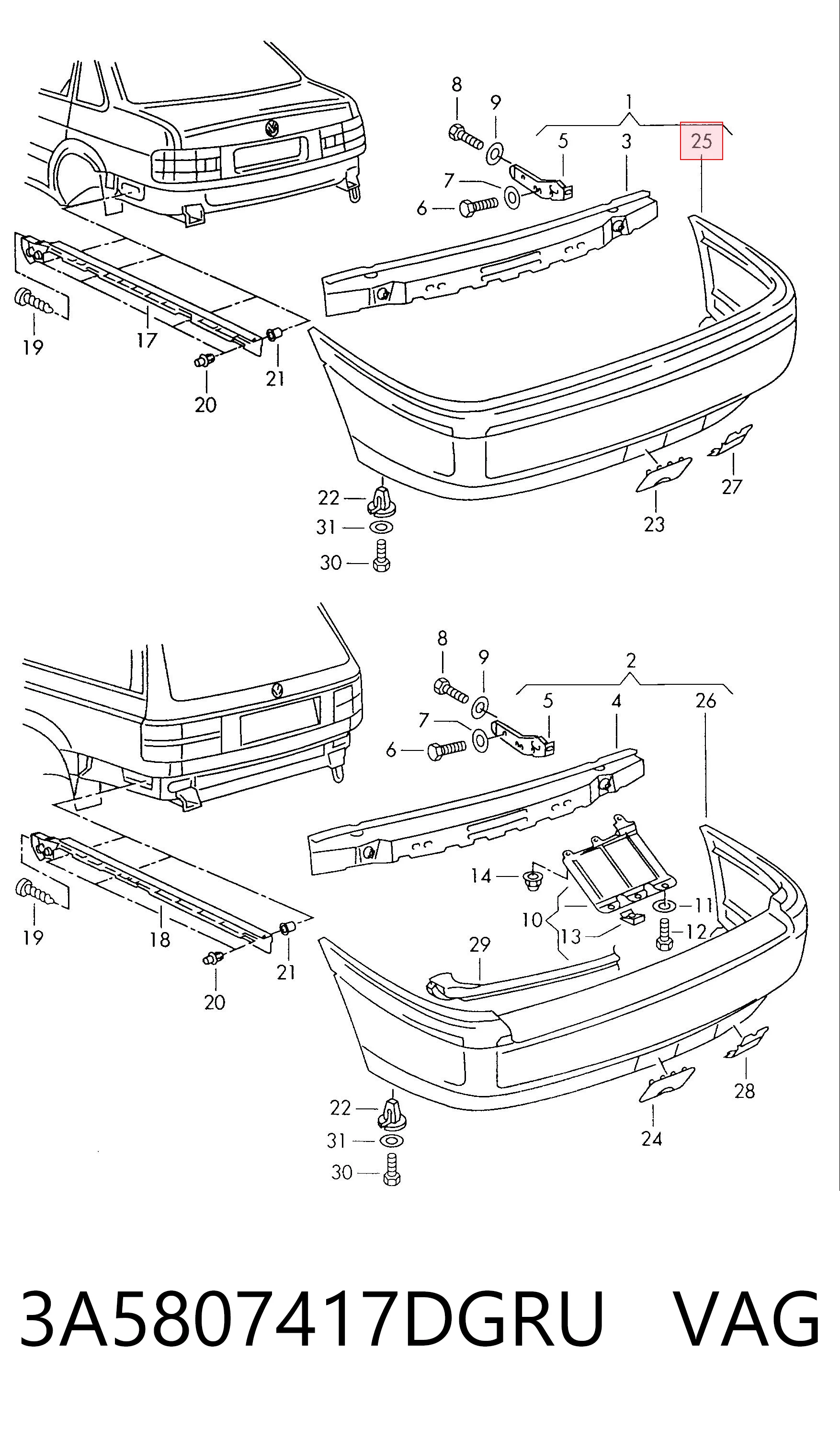Parachoques trasero para Volkswagen Passat 3A2, 351, 312