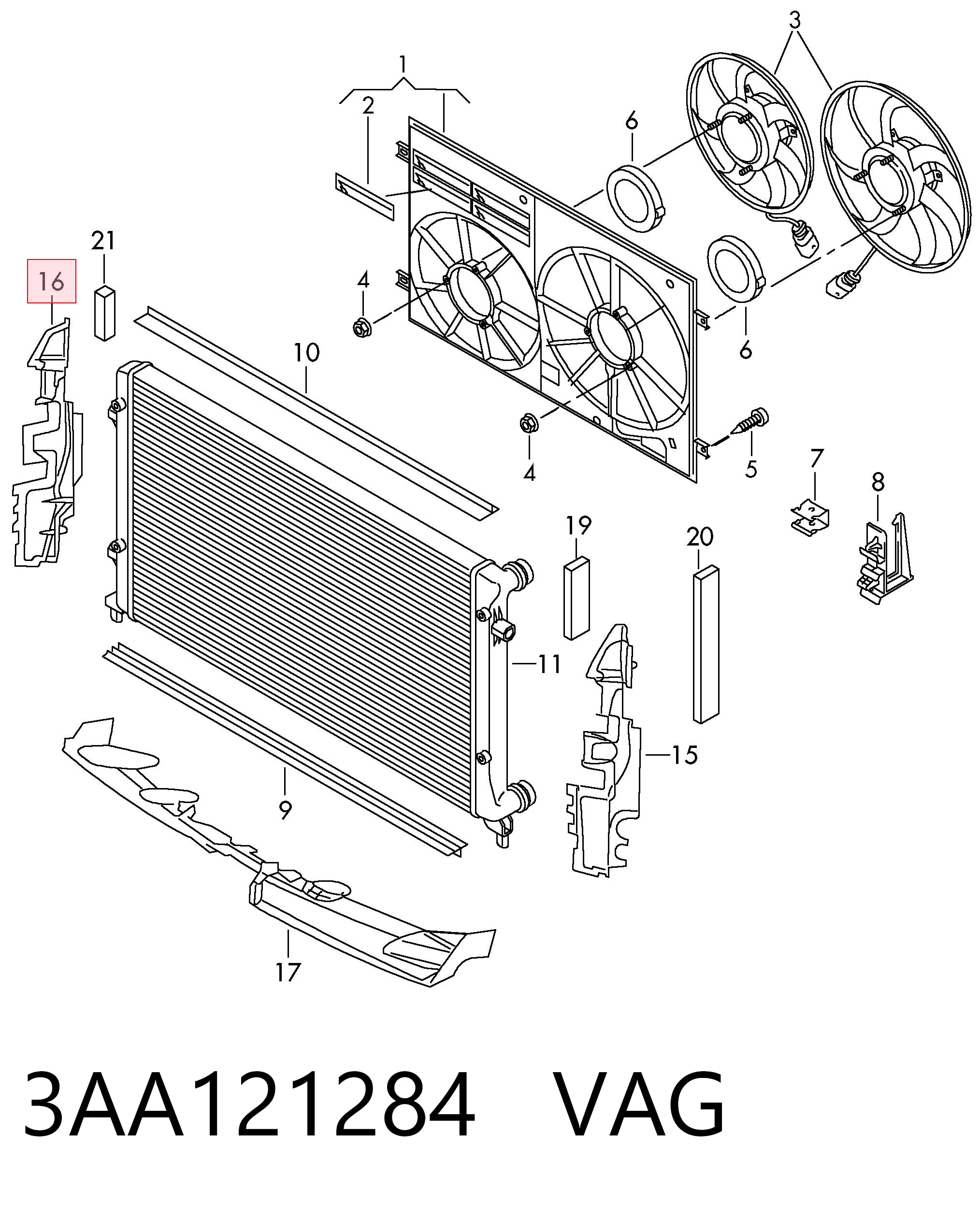 3AA121284 VAG Deflector de aire del radiador derecho