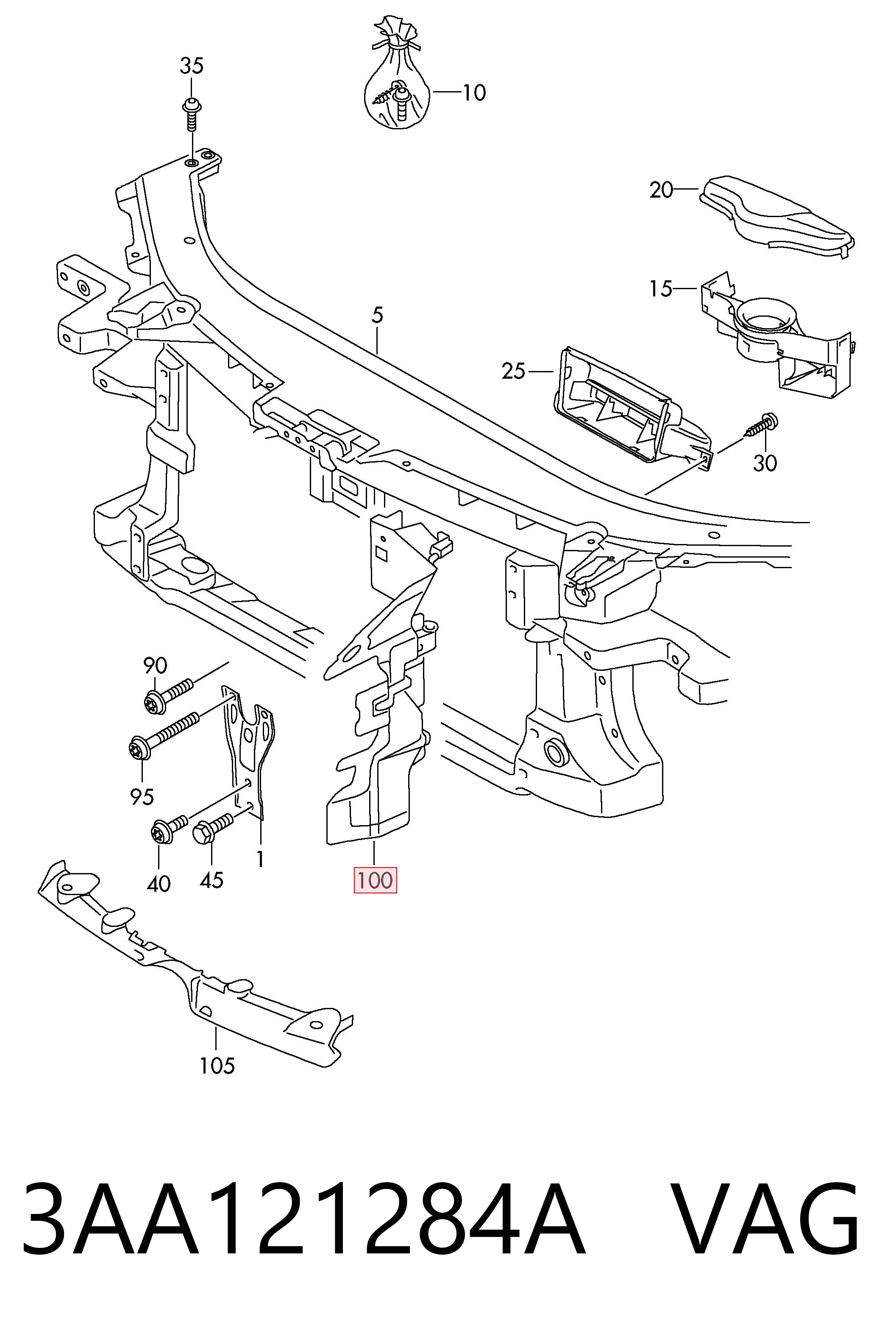 3AA121284A VAG Deflector de aire del radiador derecho