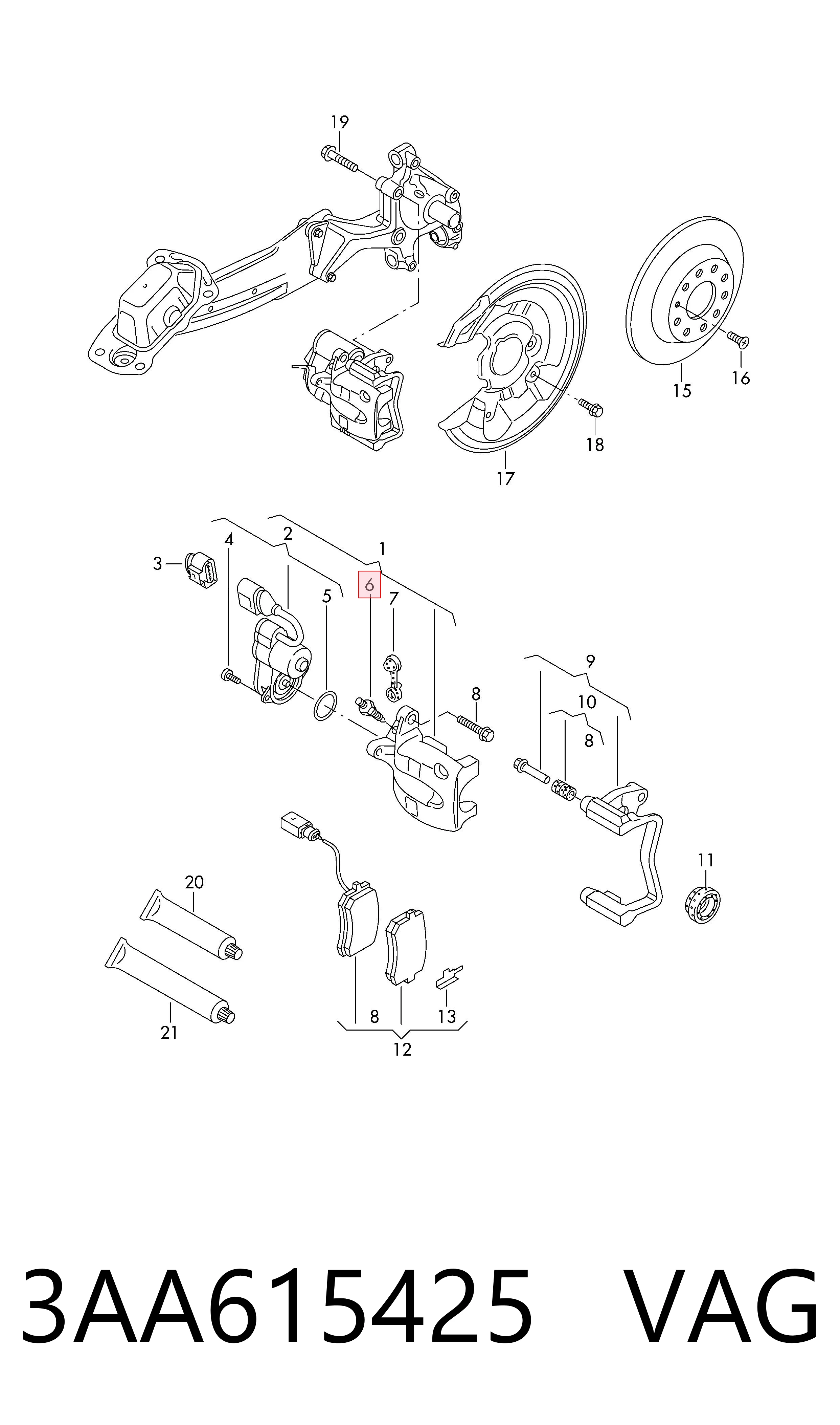 3AA615425 VAG Soporte de la pinza de freno trasera